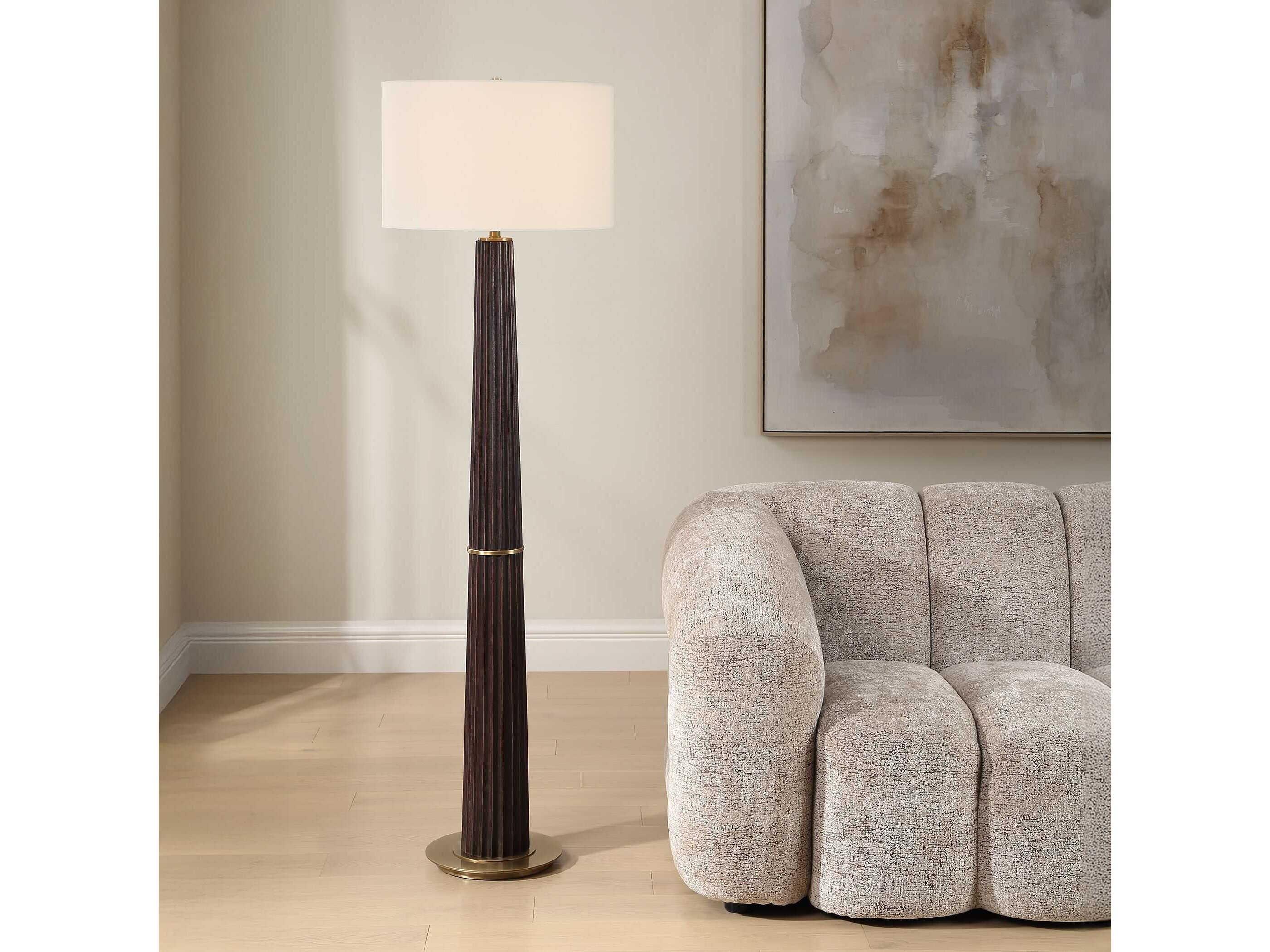 Uttermost Forage Dark Oak Stain Drum Hardback Brown Floor Lamp