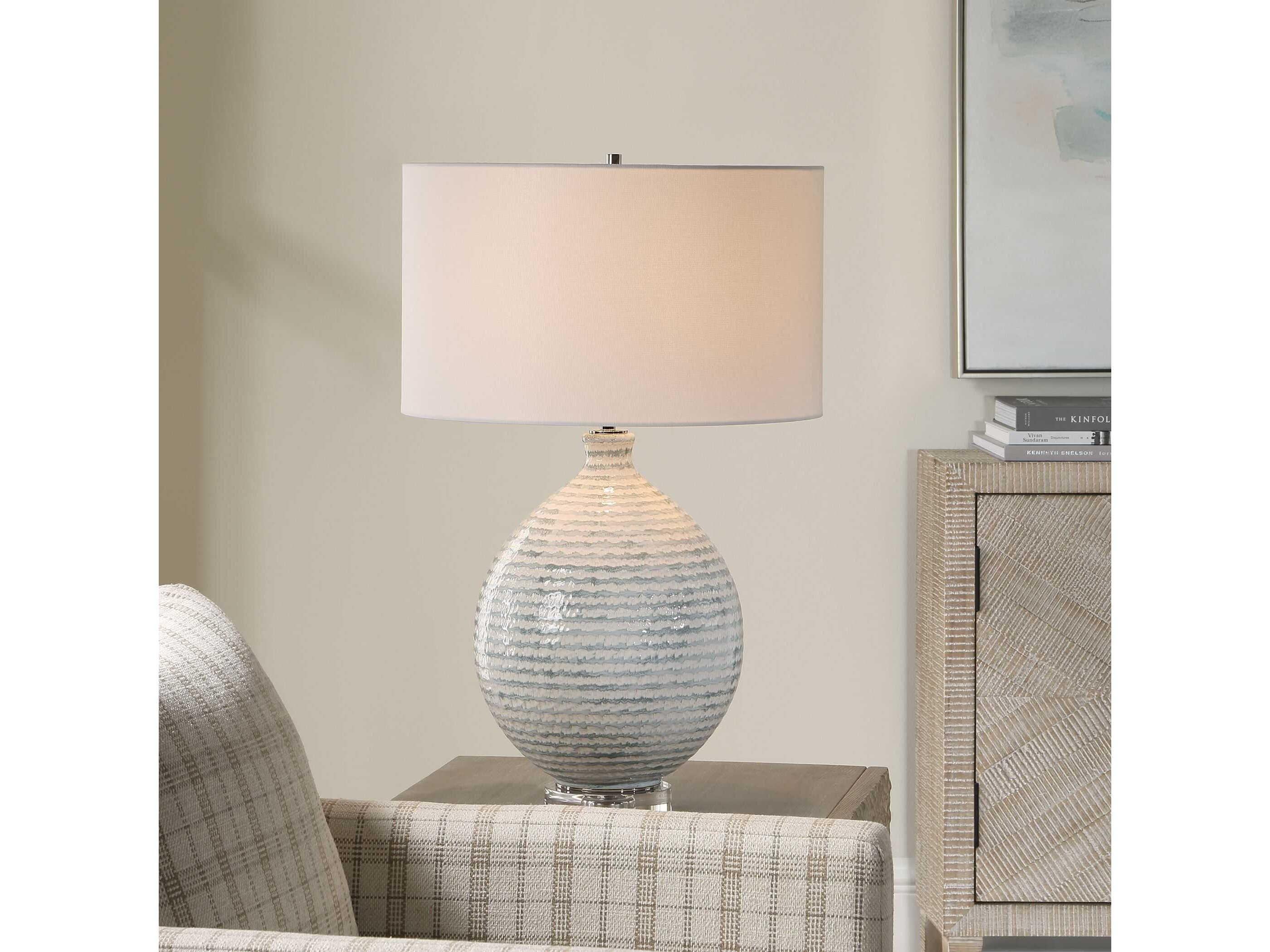 Uttermost Clary White Gray Round Drum Hardback Buffet Lamp