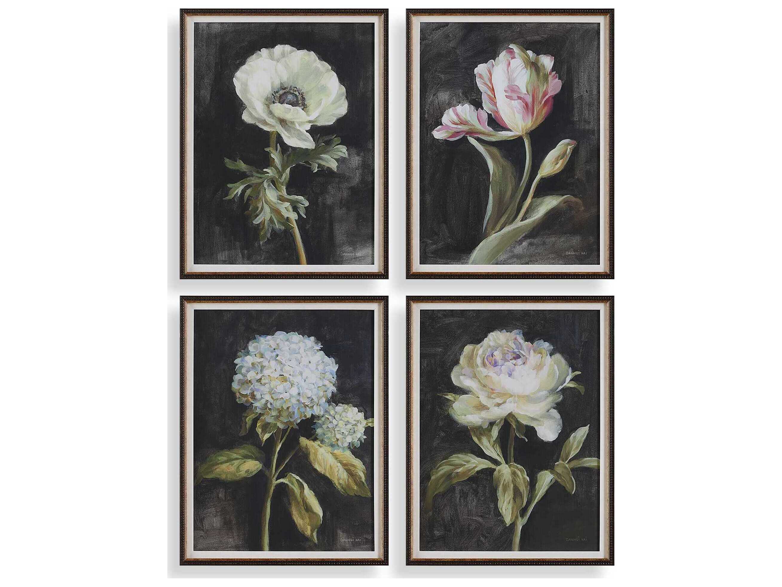 Uttermost Florals On Black Framed Prints Set of 4