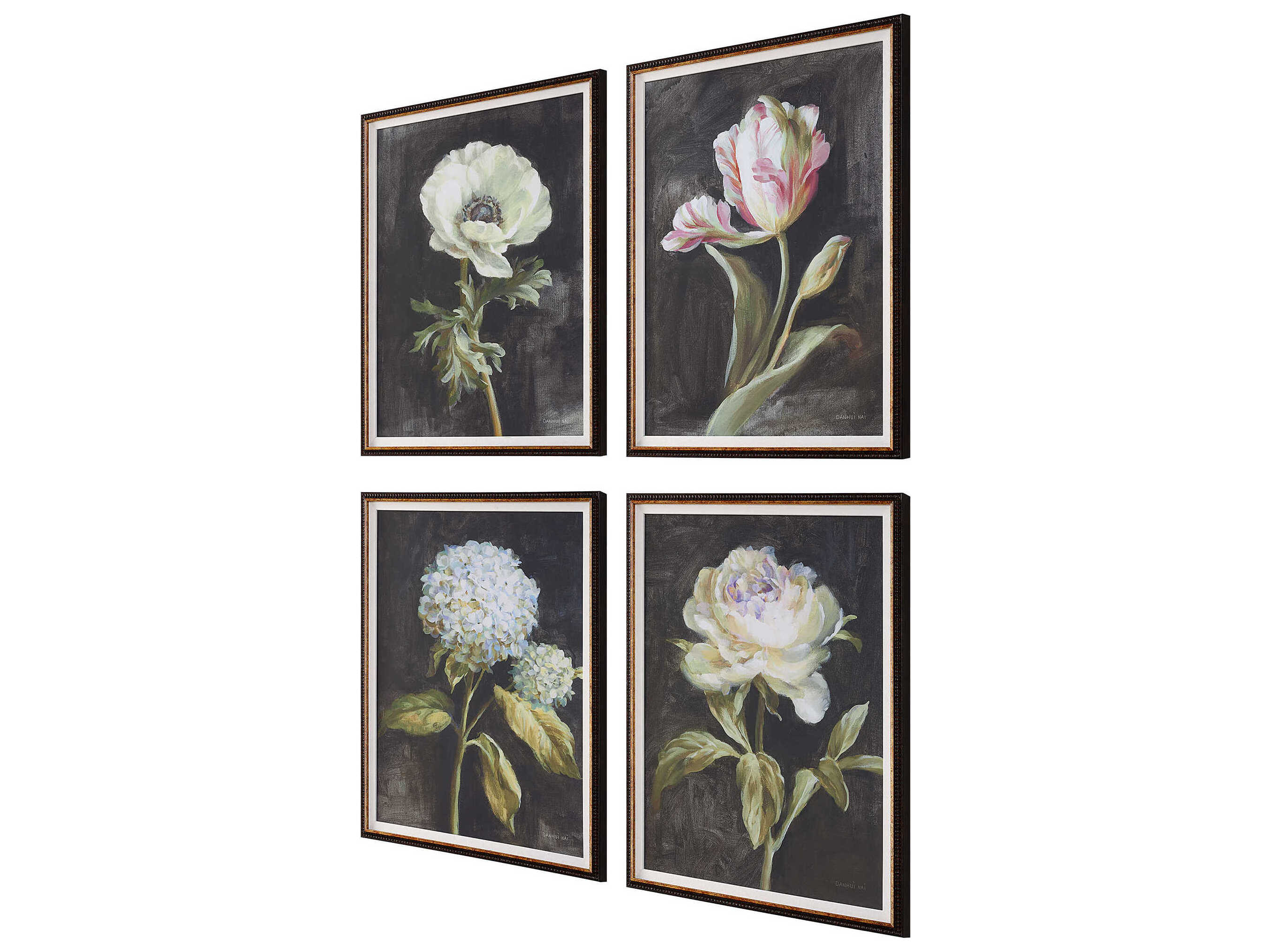 Uttermost Florals On Black Framed Prints Set of 4