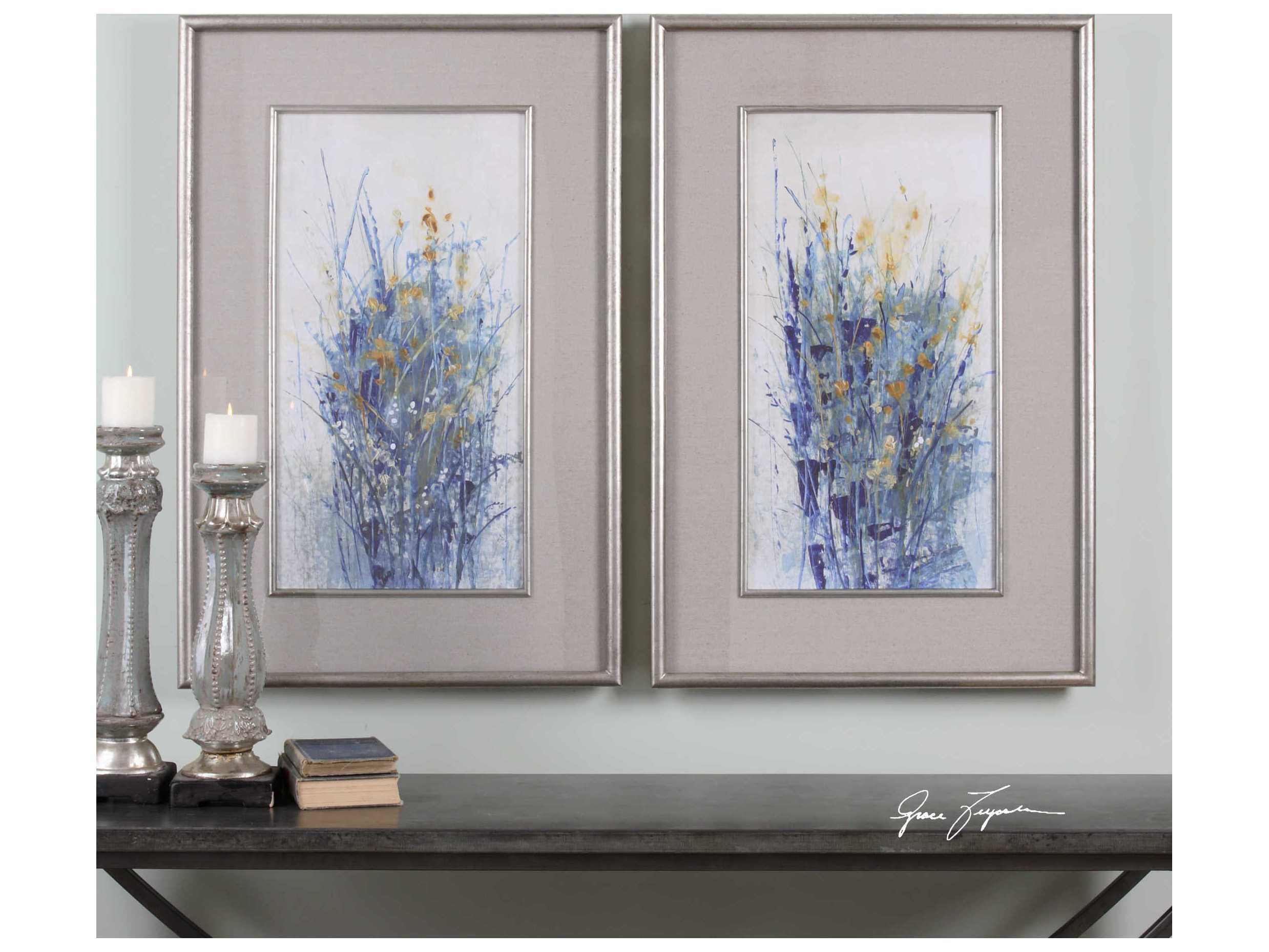 Uttermost Indigo Florals Framed Art Set of 2
