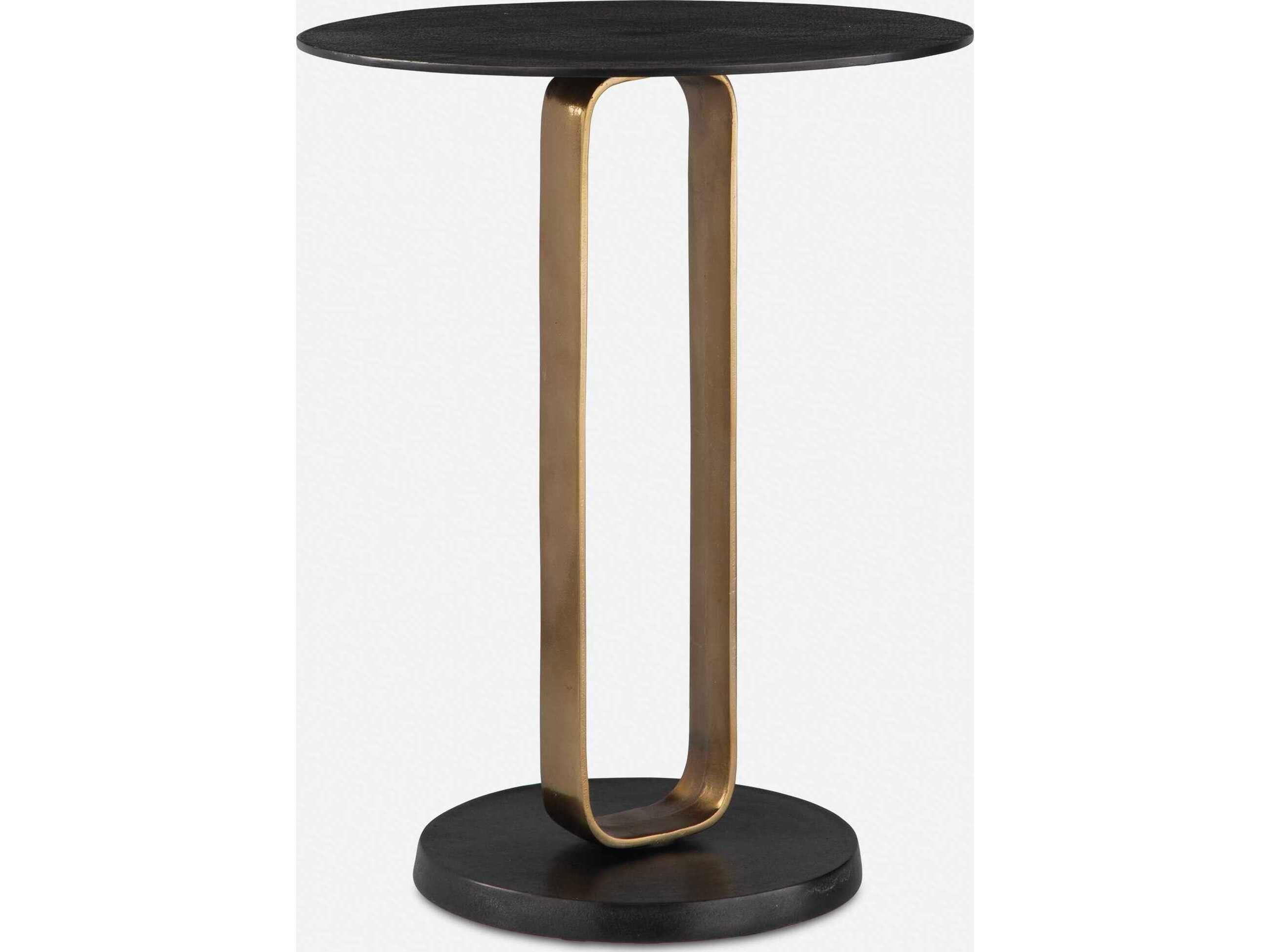 Uttermost Aperture Round Metal Brass Black End Table