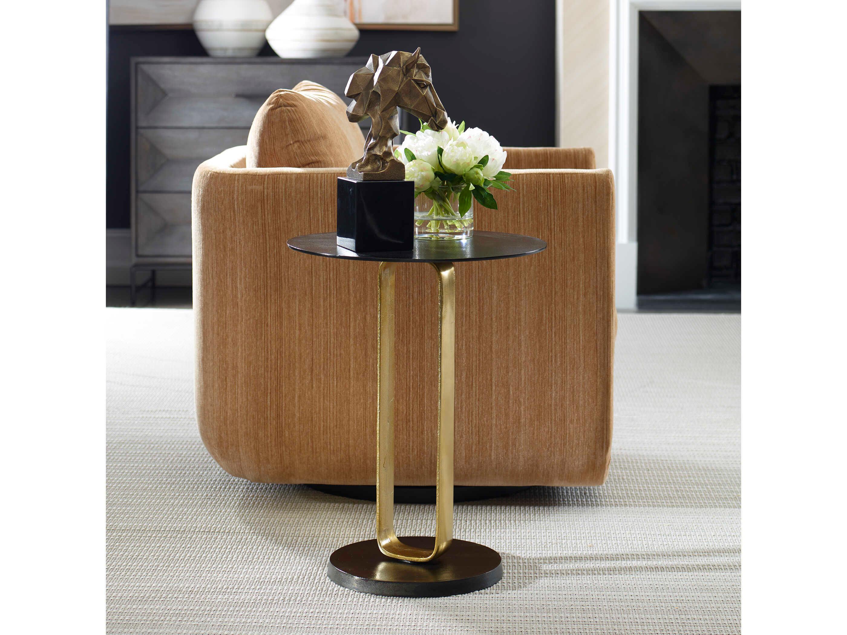 Uttermost Aperture Round Metal Brass Black End Table