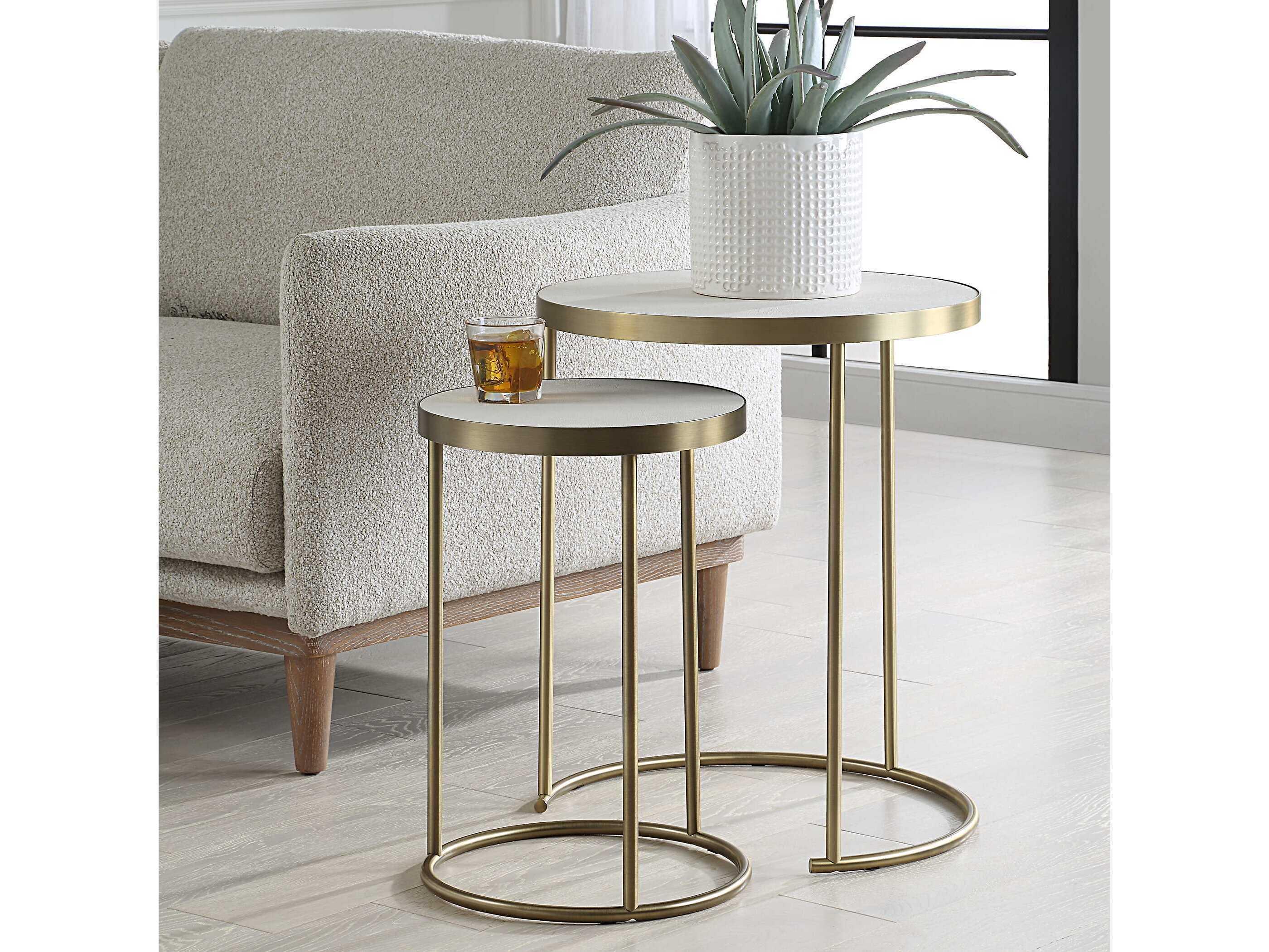 Uttermost Aragon Round Faux Leather Brass End Table