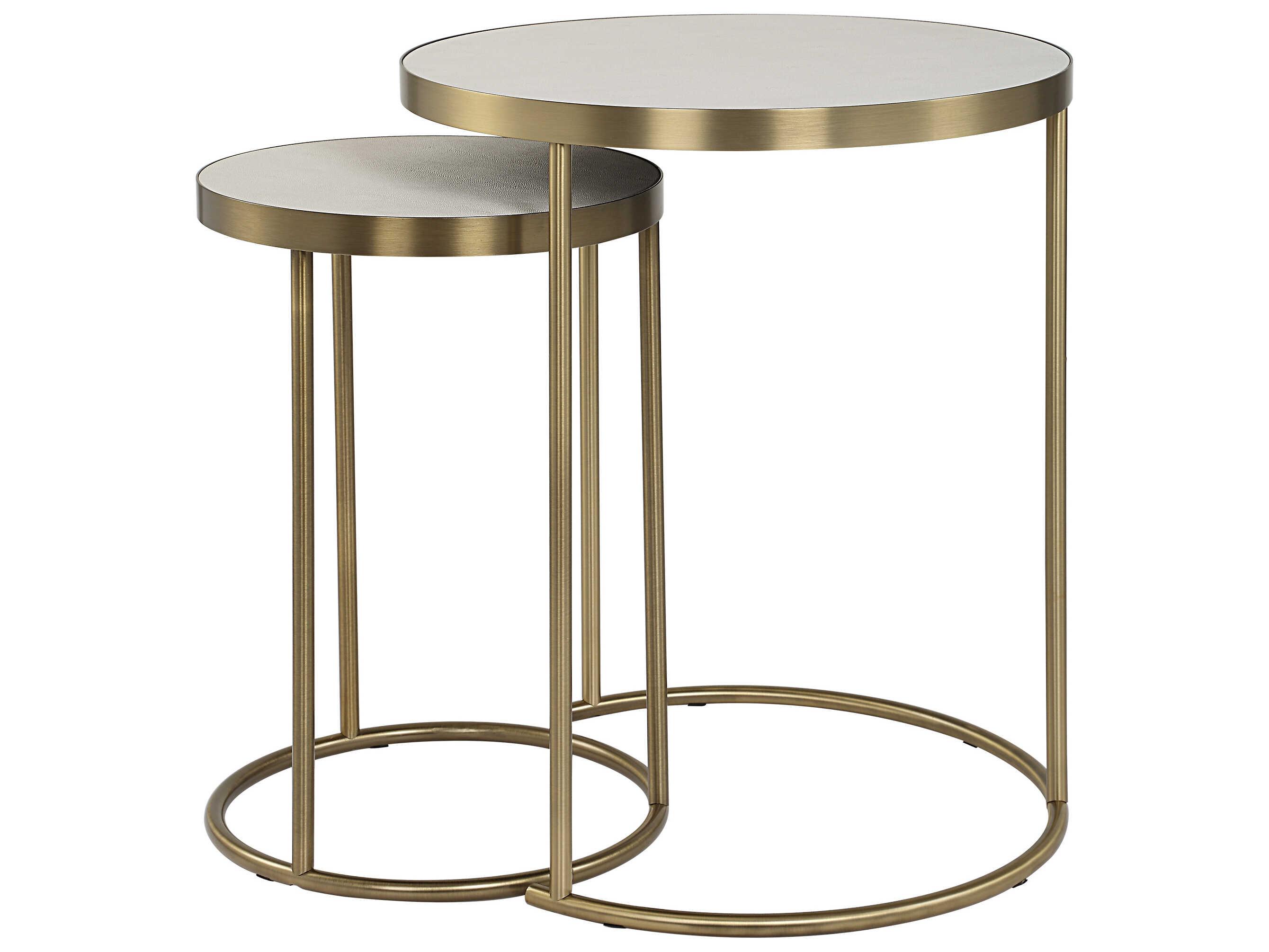 Uttermost Aragon Round Faux Leather Brass End Table