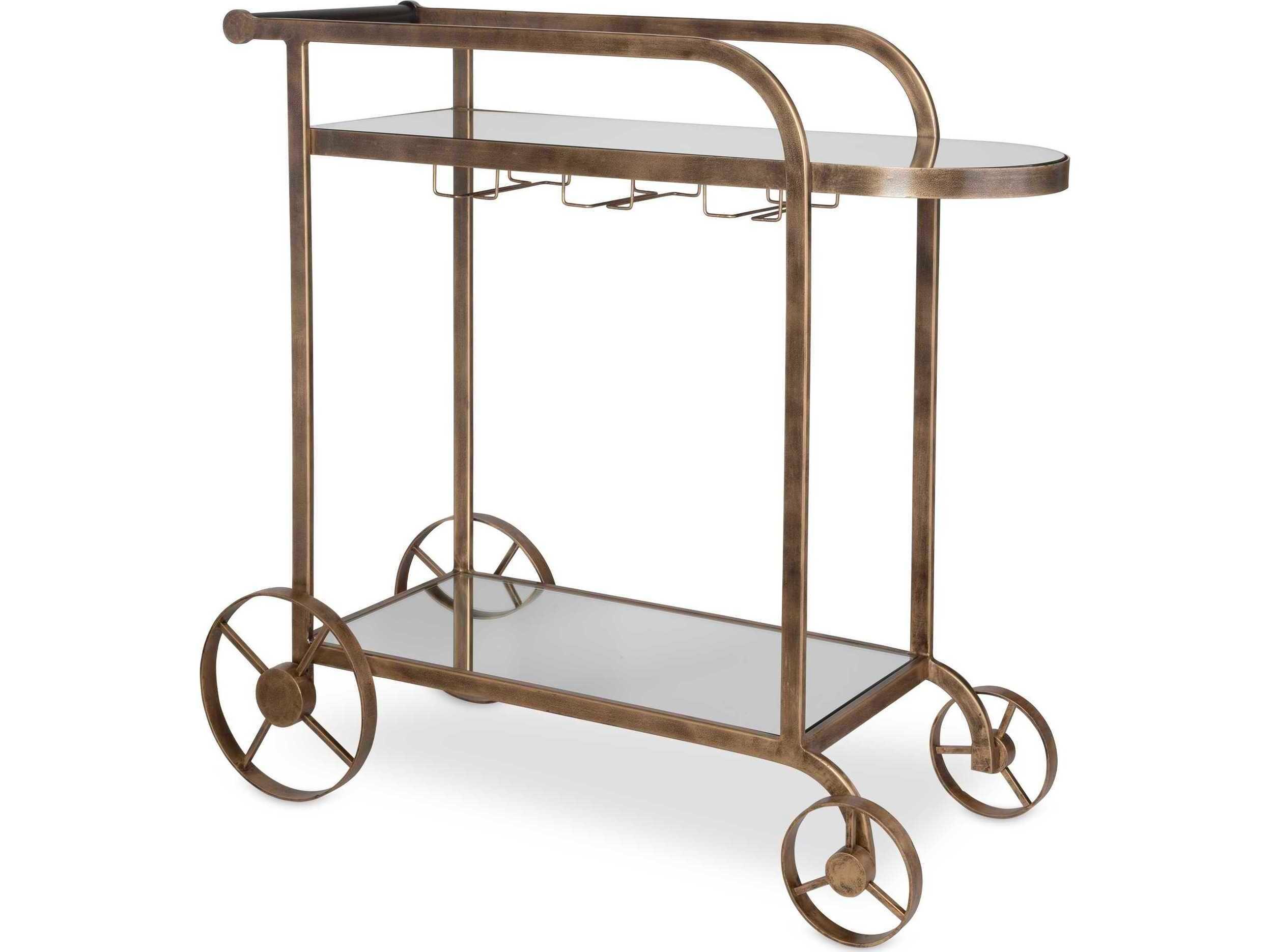 Uttermost Carrinho Glass Antique Brass Bar Cart