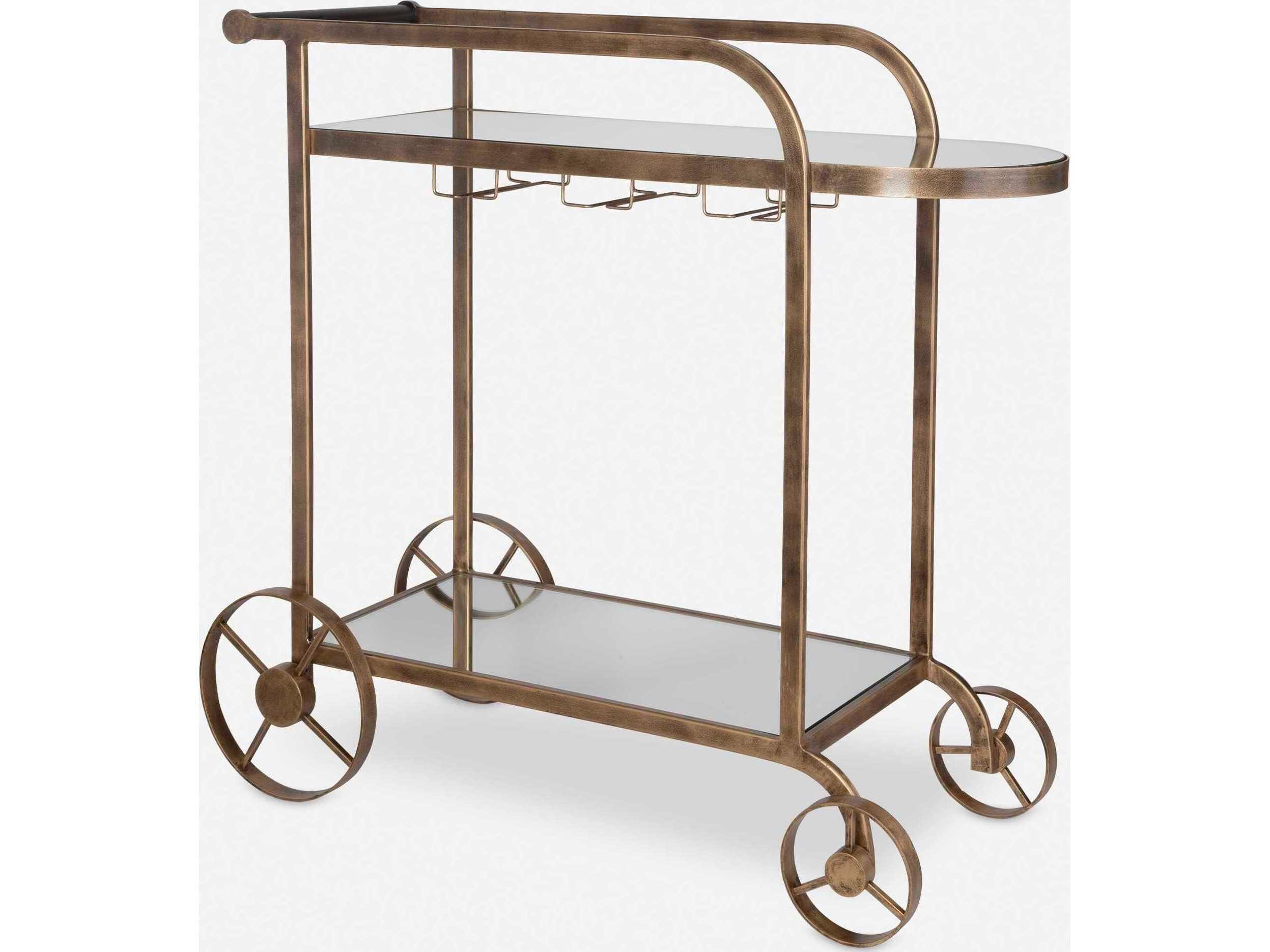Uttermost Carrinho Glass Antique Brass Bar Cart