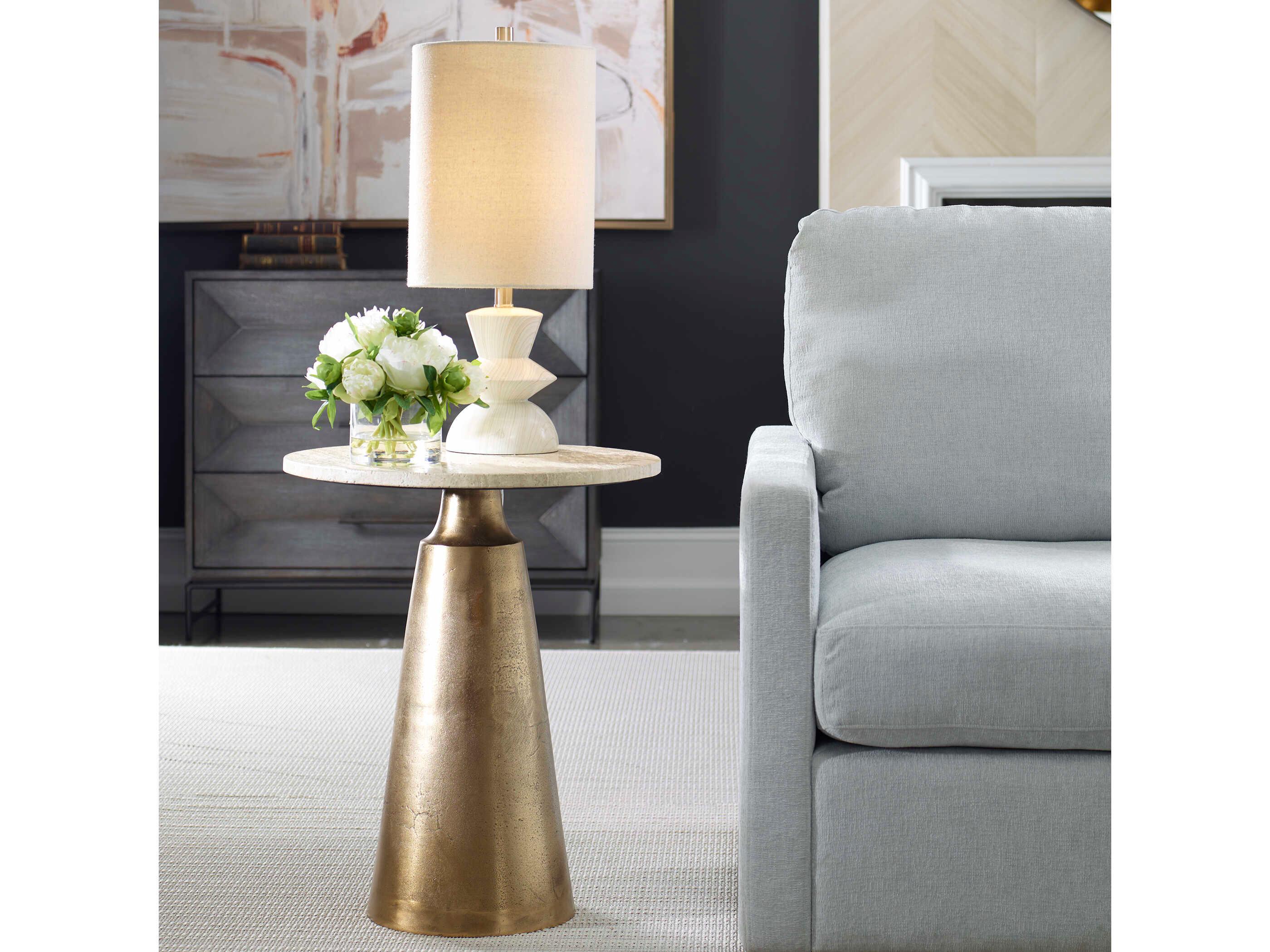 Uttermost Midsummer Round Marble Antique Brass End Table