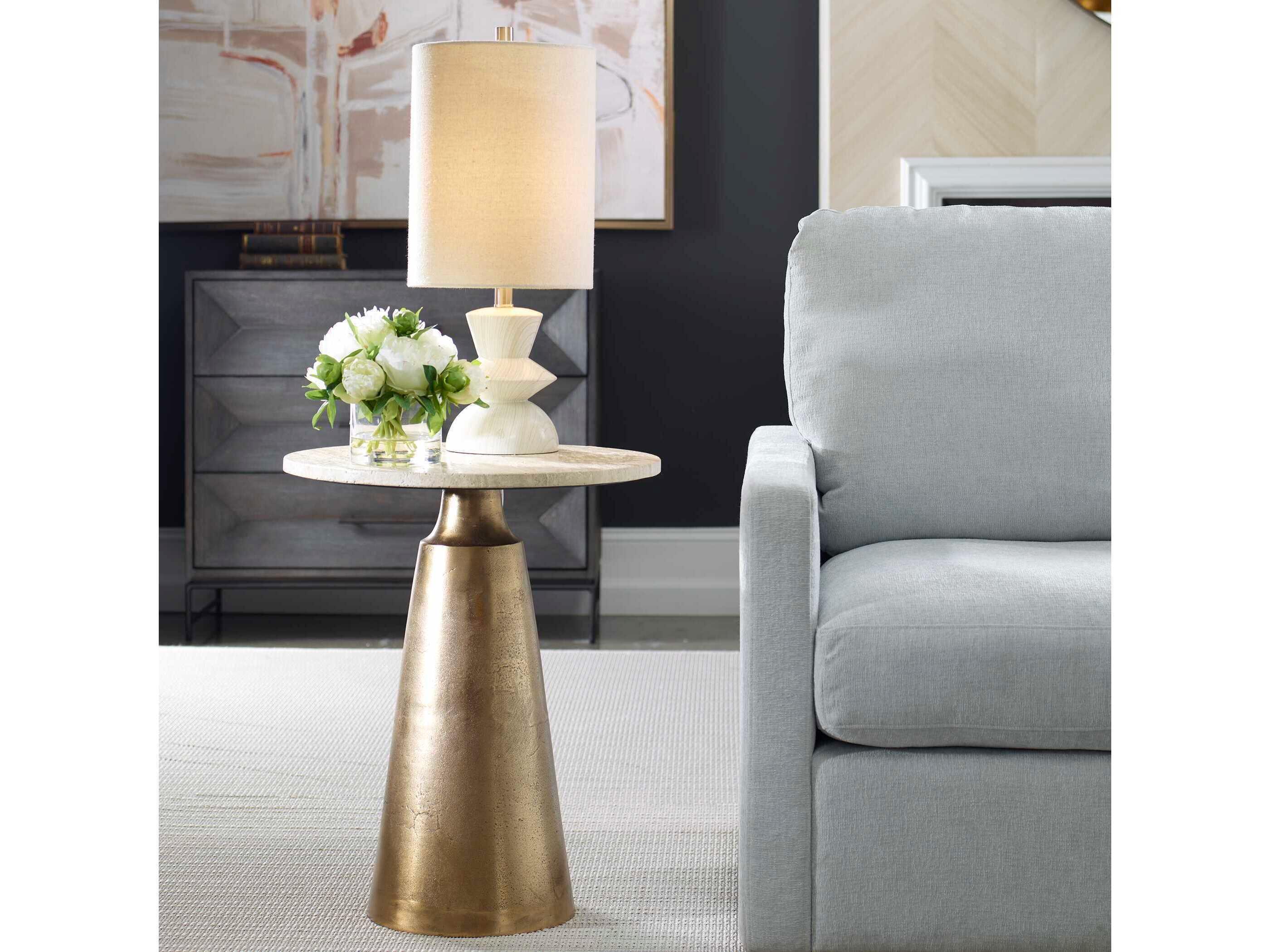 Uttermost Midsummer Round Marble Antique Brass End Table