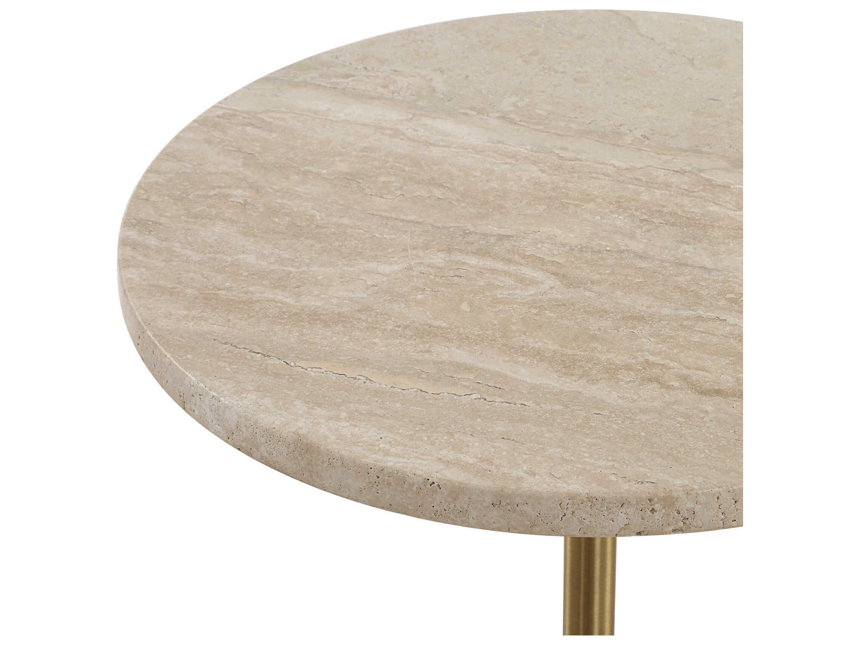 Uttermost Malya Round Stone Travertine Brass End Table