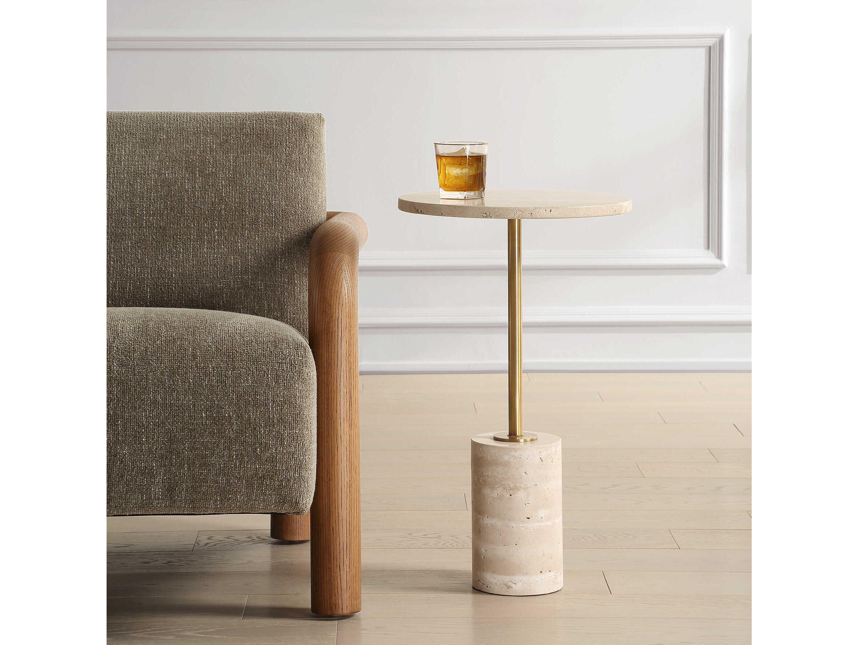 Uttermost Malya Round Stone Travertine Brass End Table