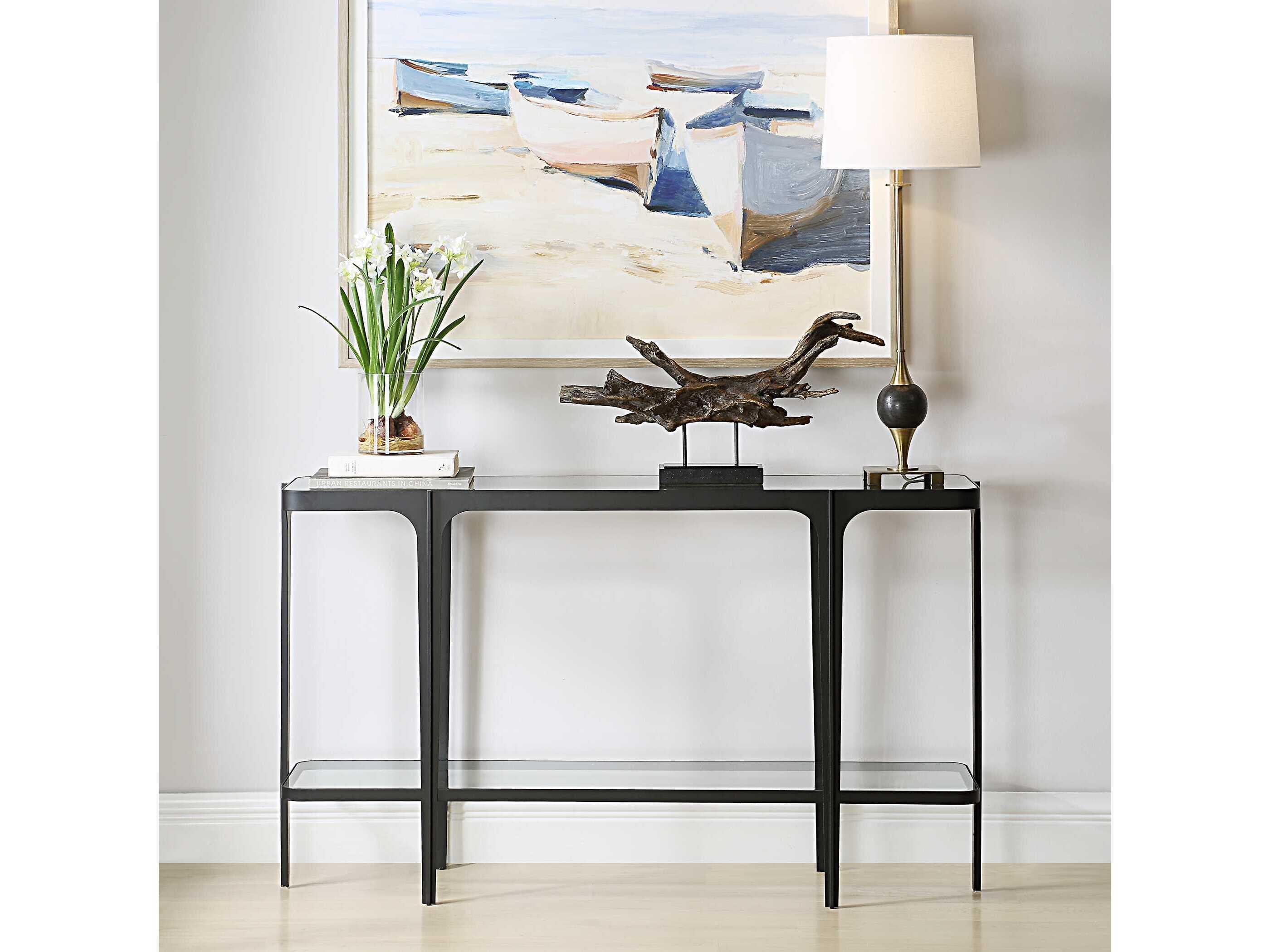 Uttermost Atchison Rectangular Glass Satin Black Console Table