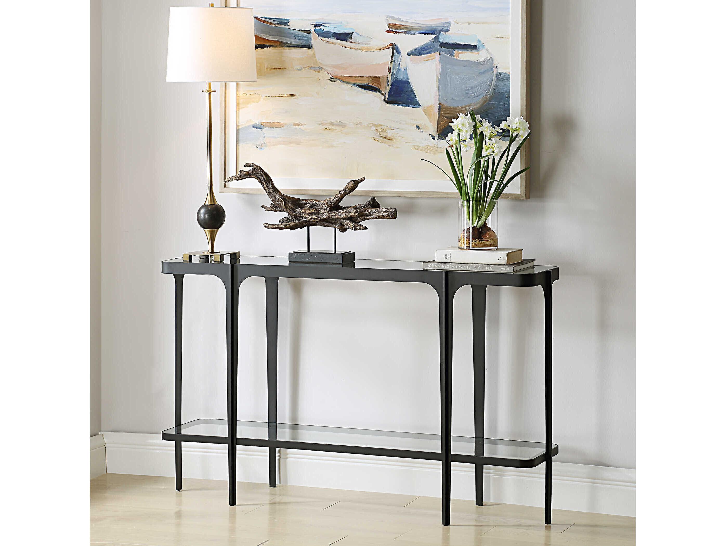 Uttermost Atchison Rectangular Glass Satin Black Console Table