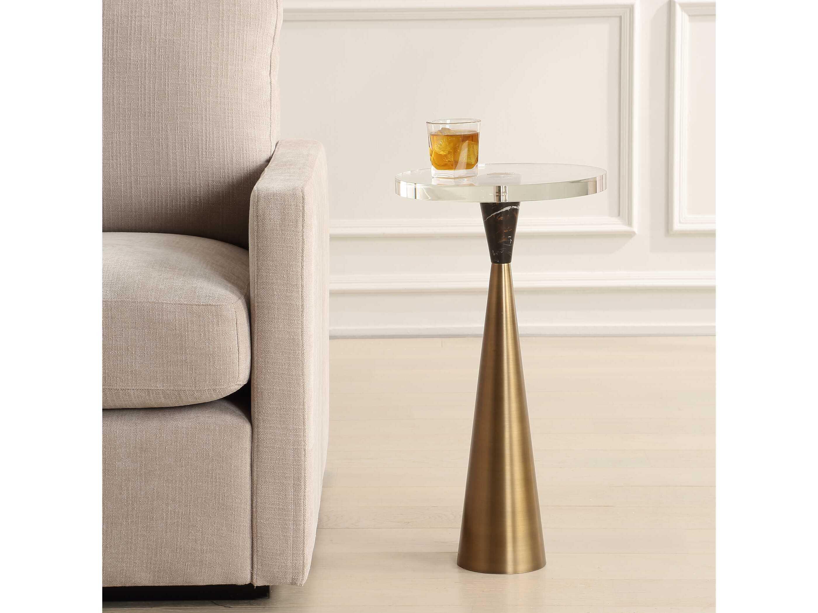 Uttermost Holton Round Clear Brushed Brass End Table
