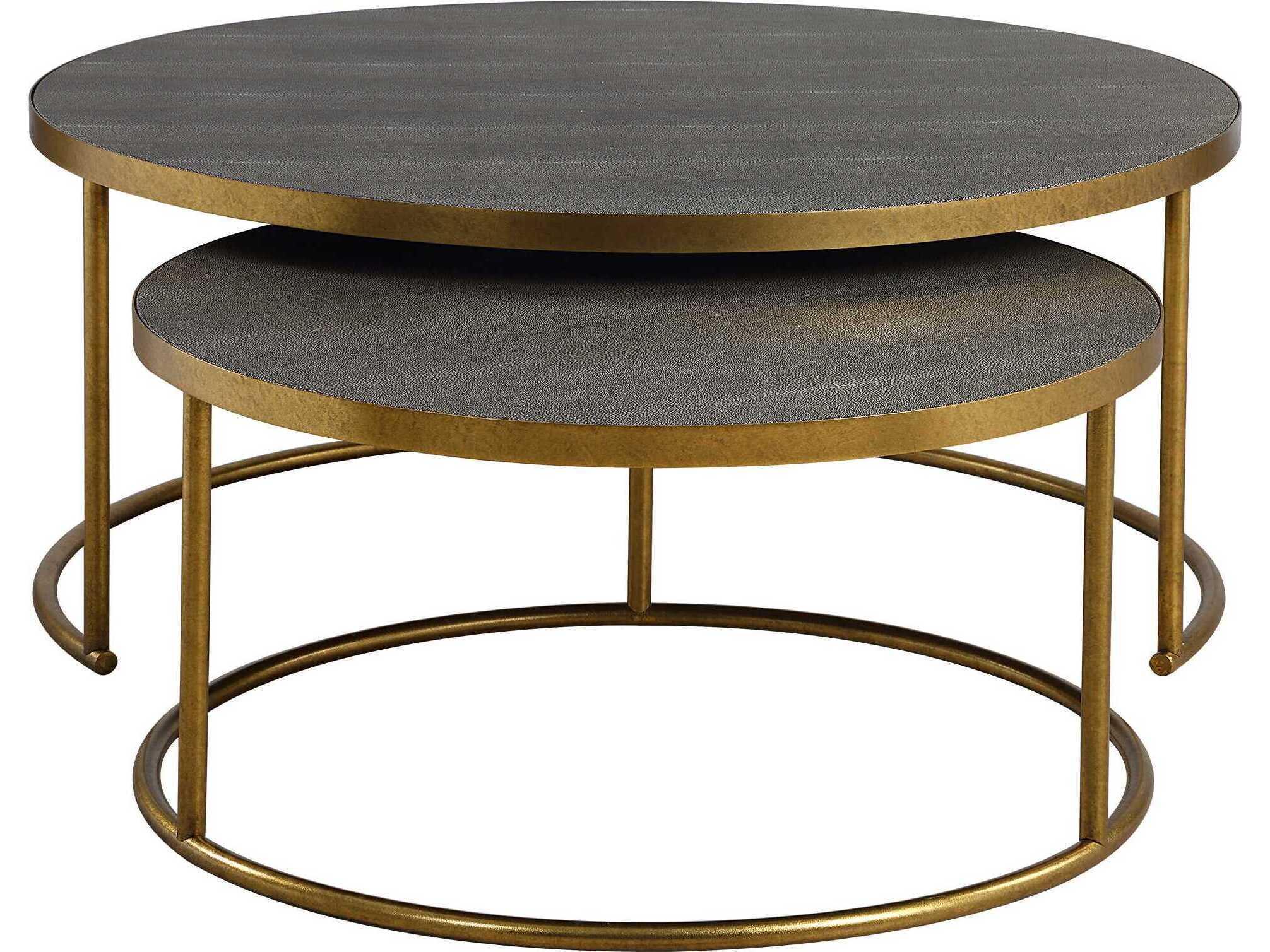 Uttermost Aragon Round Faux Leather Gray Brushed Brass Coffee Table