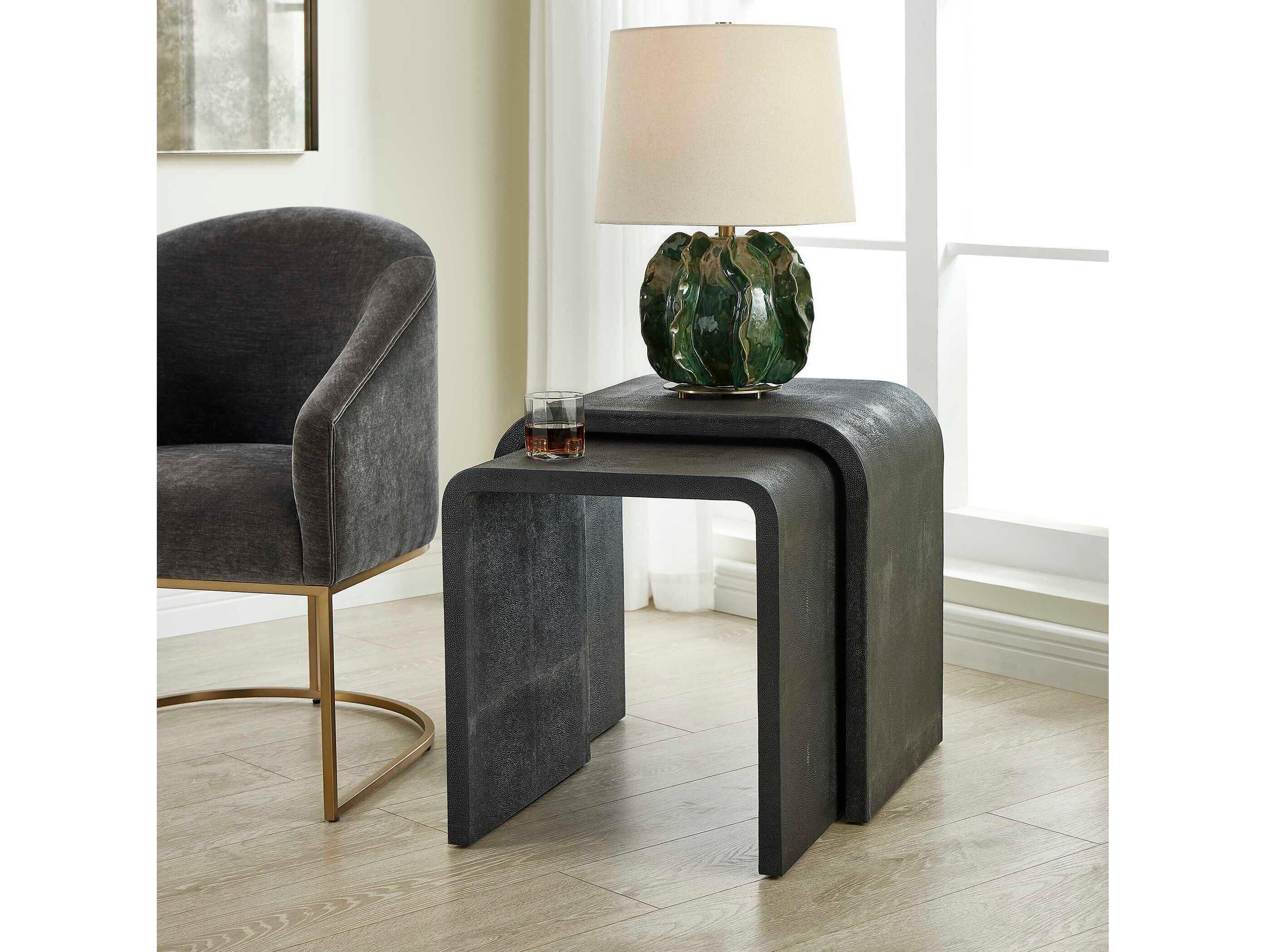 Uttermost Interpose Square Faux Leather Gray End Table