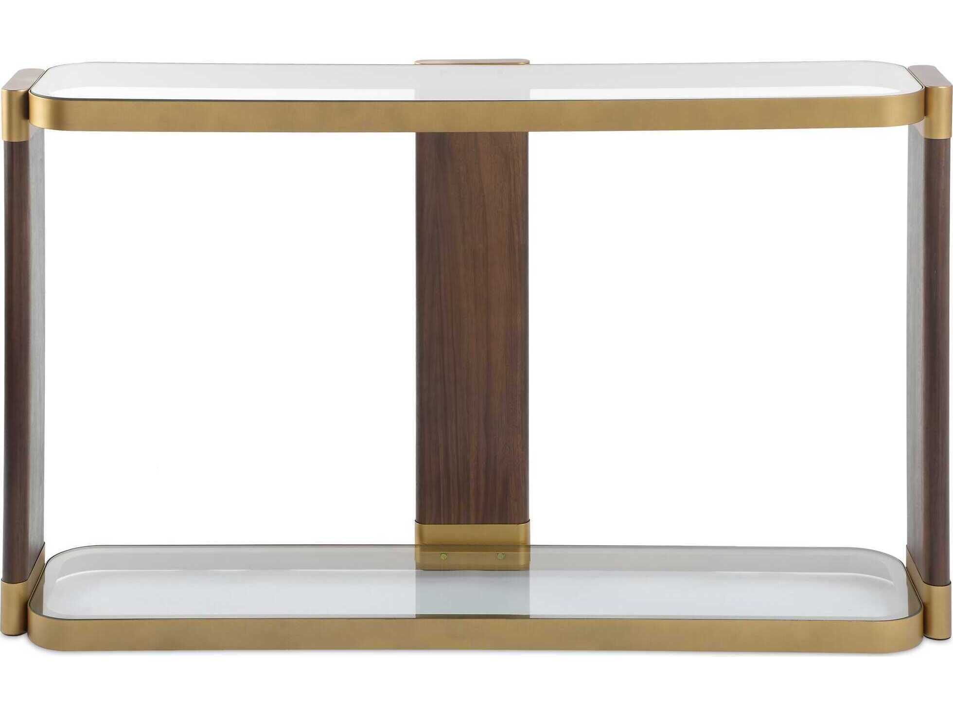 Uttermost Ryles Rectangular Glass Brown Brass Console Table
