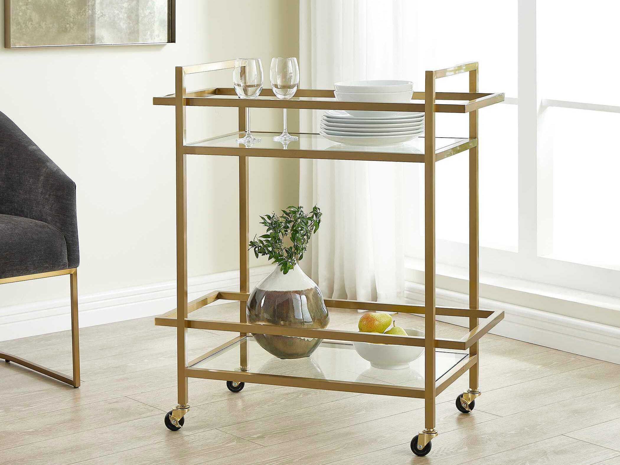 Uttermost Erena Glass Brass Bar Cart