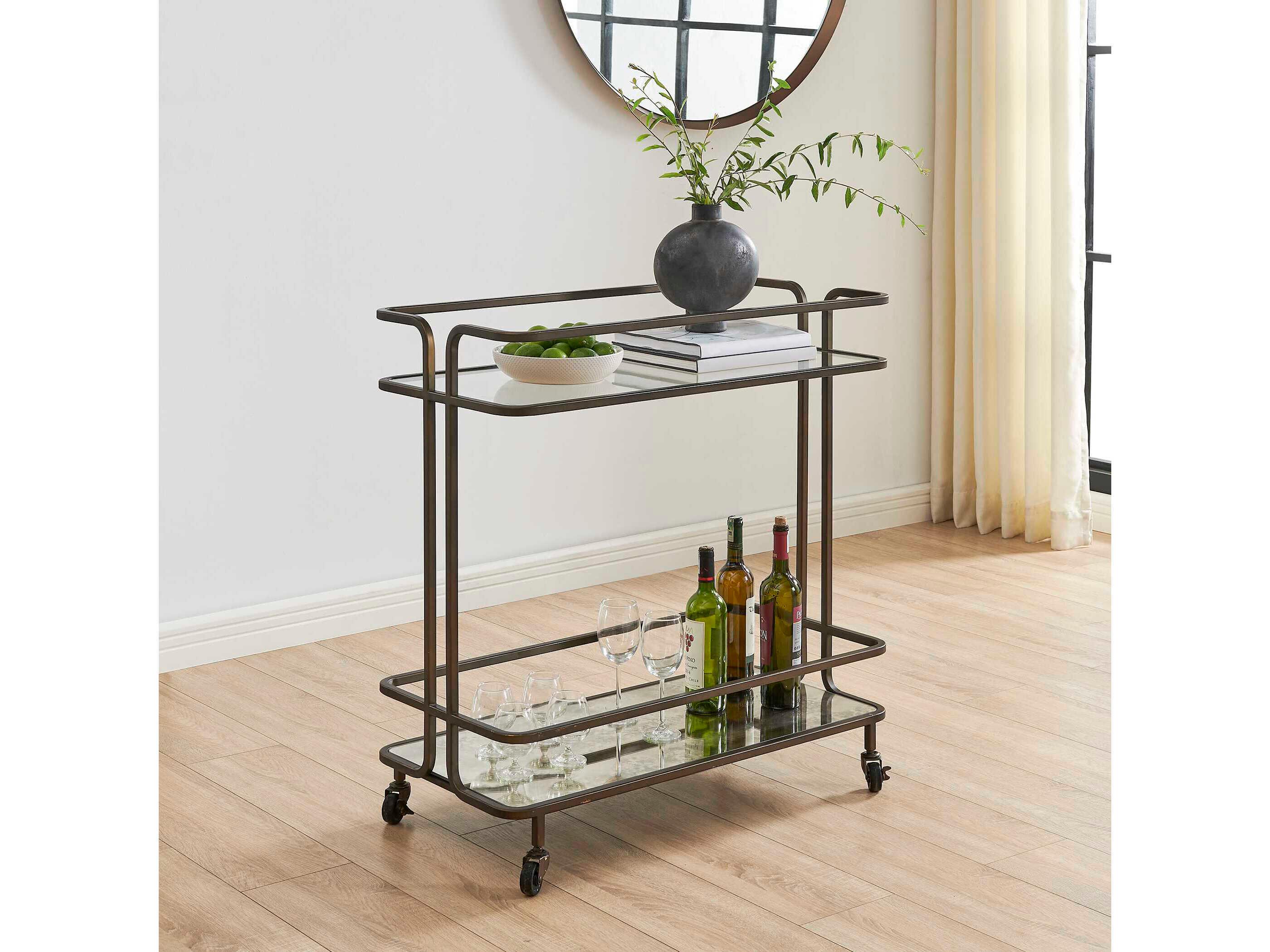 Uttermost Erivo Glass Bronze Bar Cart