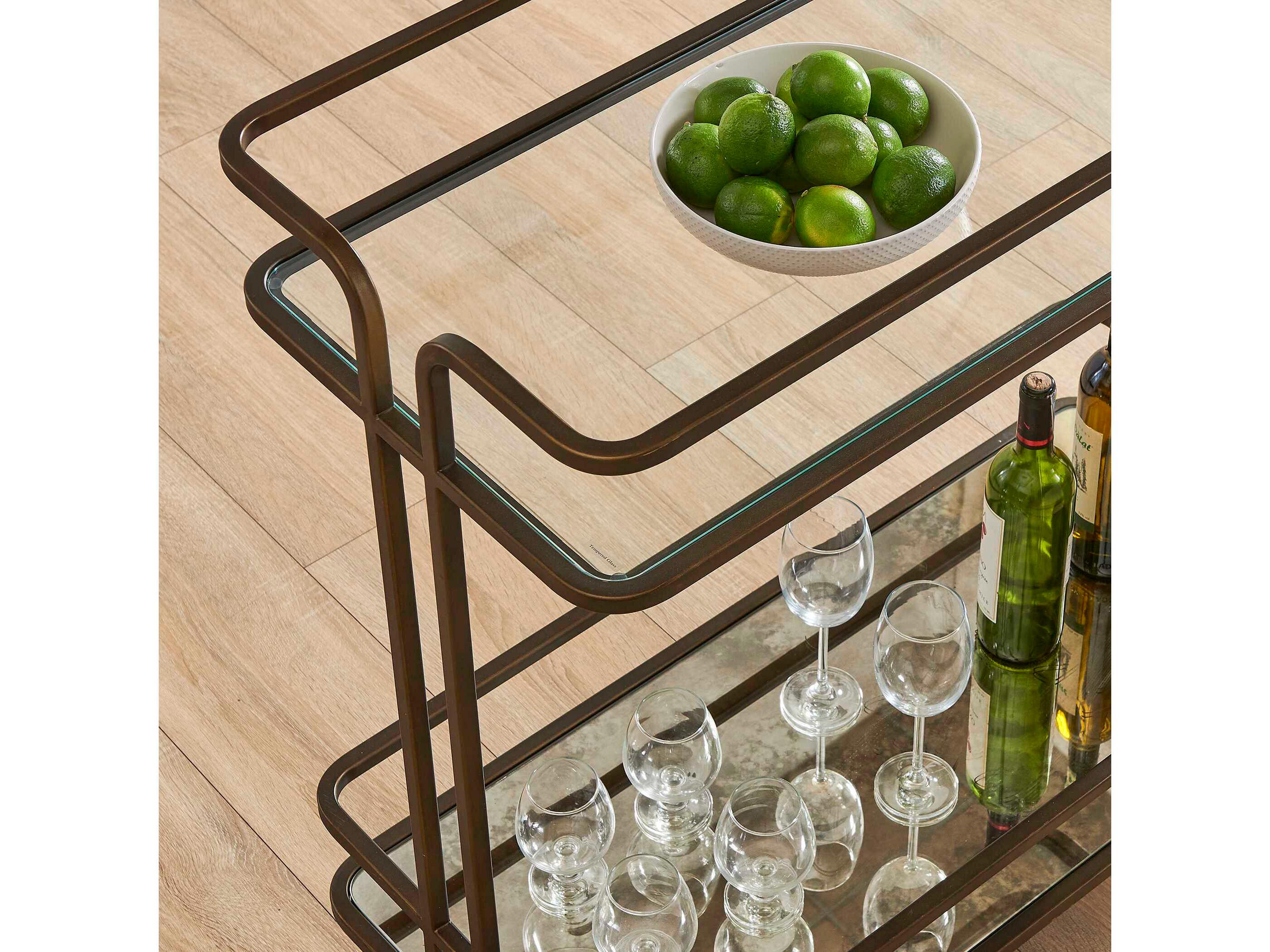 Uttermost Erivo Glass Bronze Bar Cart