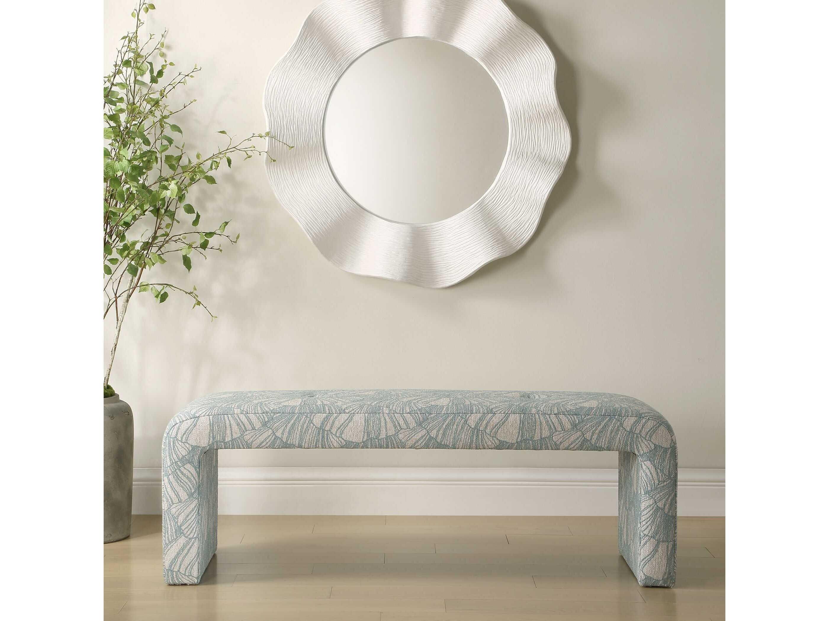 Uttermost Amie Spa Blue Upholstered Accent Bench