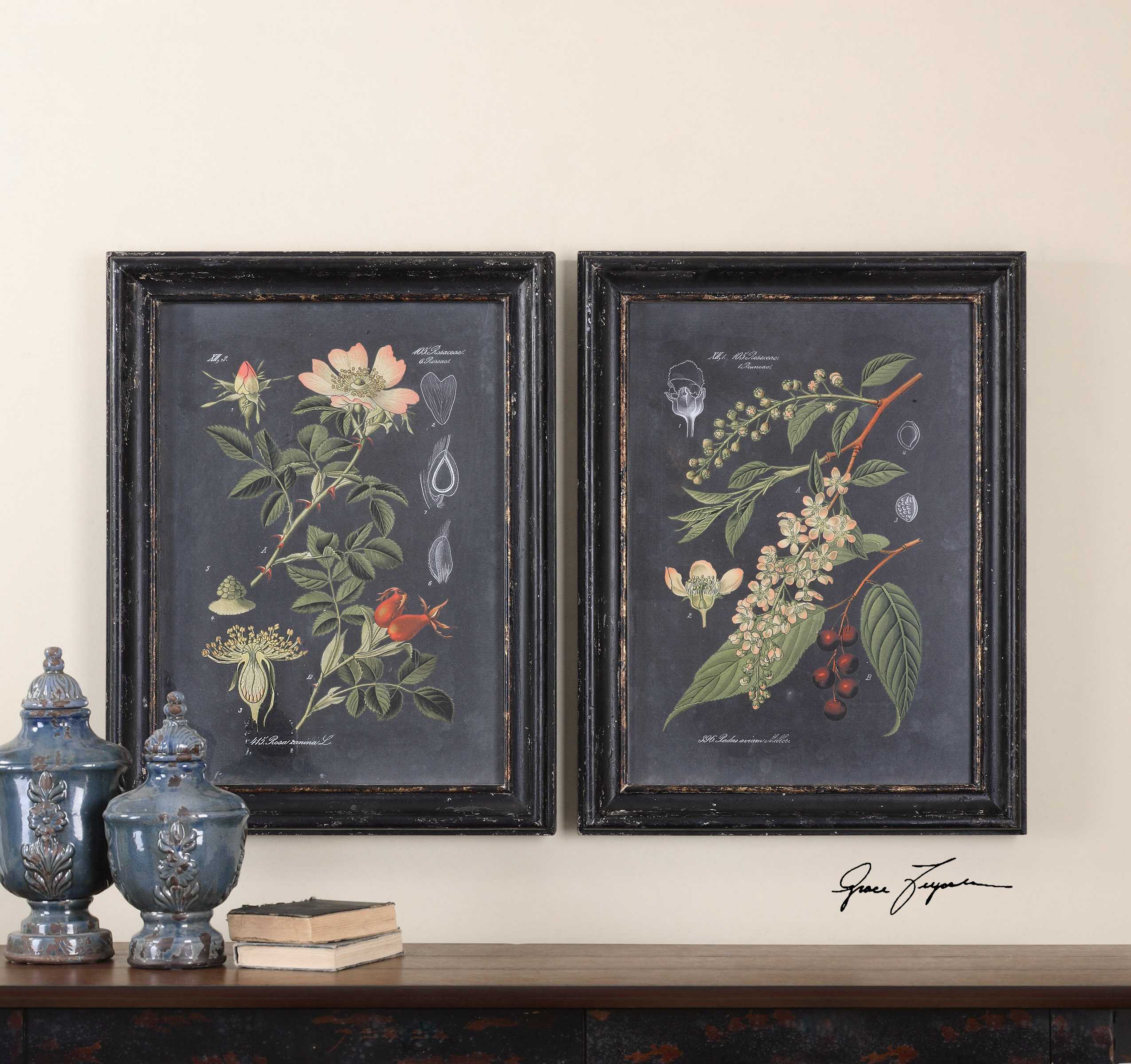 Uttermost Midnight Botanicals Wall Art Set of 2