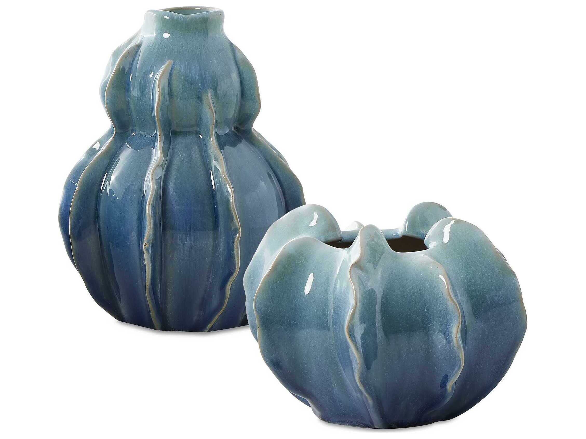 Uttermost Outdoor Ocean Wave Outdoor Glazed Vases Set of 2