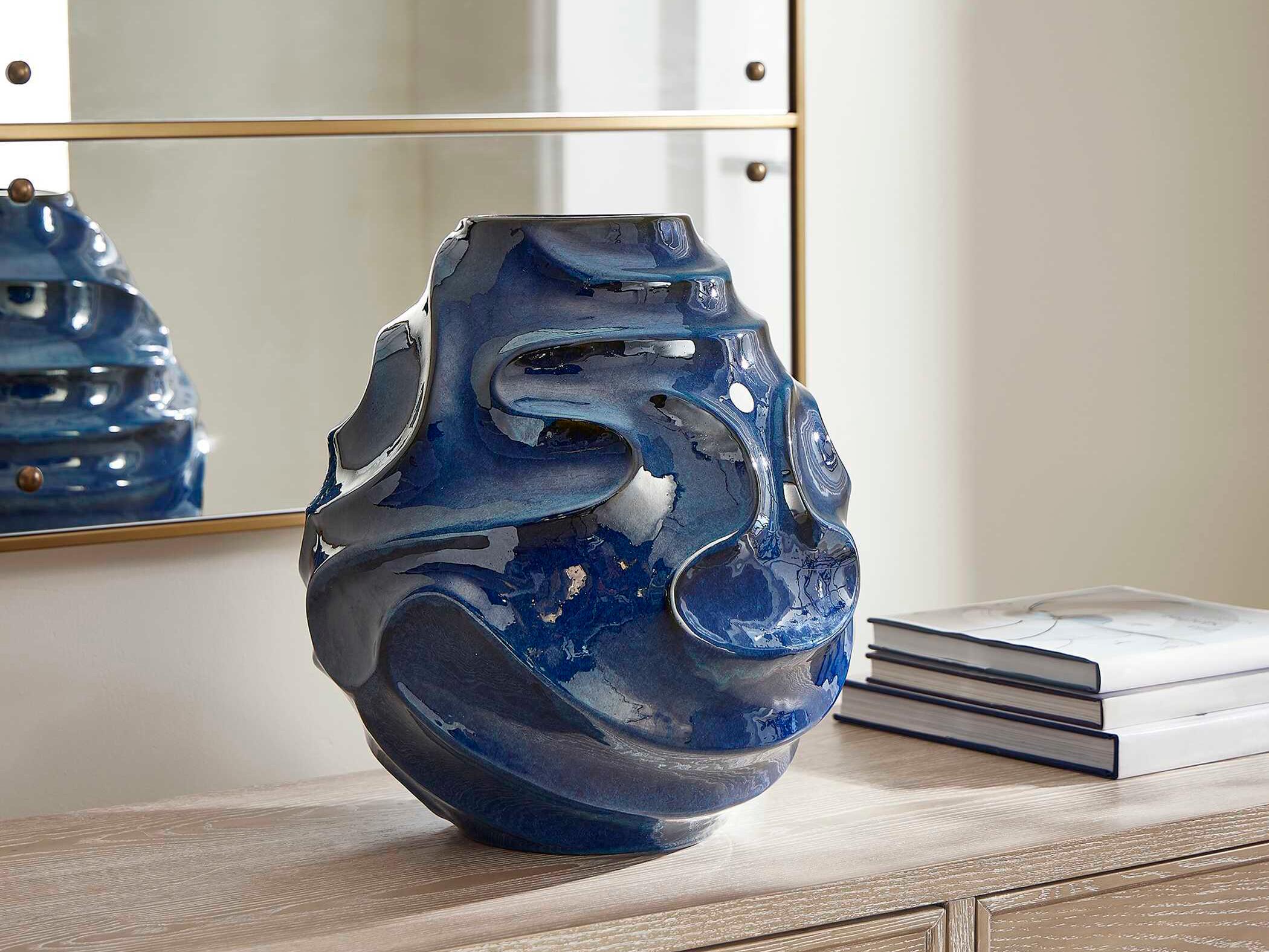 Uttermost Outdoor Helix Swirl Blue Outdoor Vase