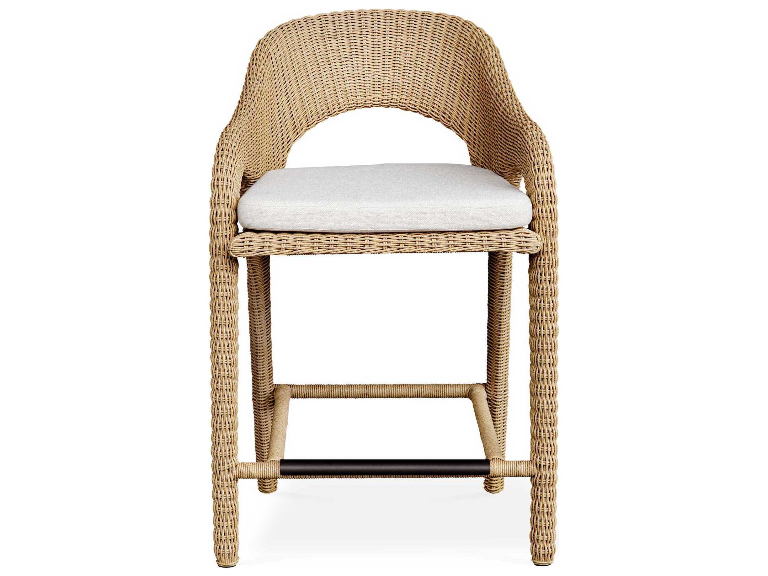 Uttermost Outdoor Kavali Natural Honey Oyster White Wicker Cushion Counter Stool