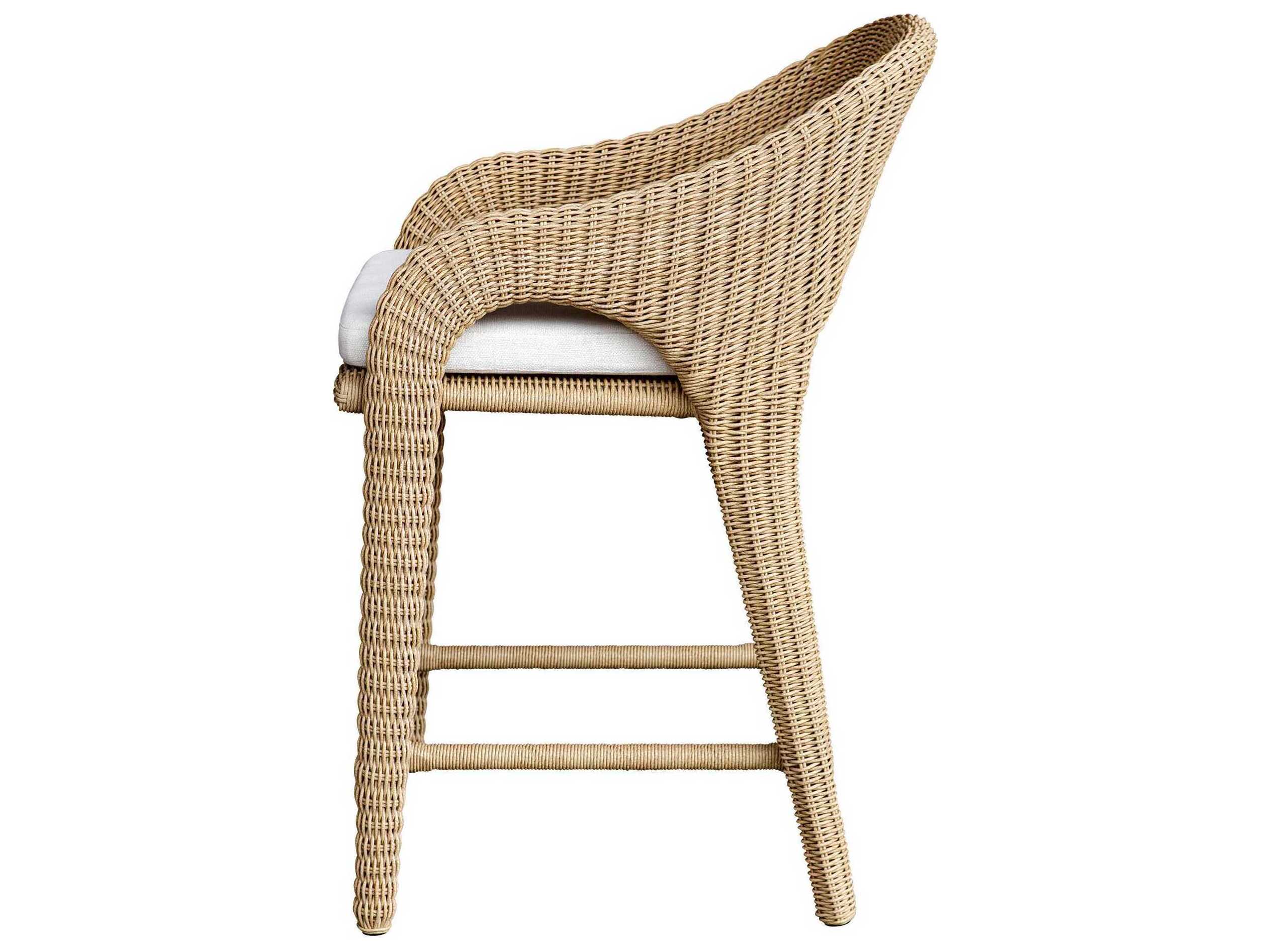 Uttermost Outdoor Kavali Natural Honey Oyster White Wicker Cushion Counter Stool