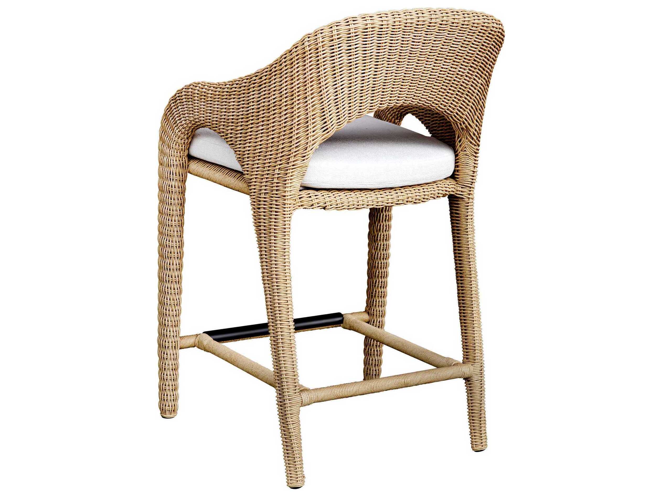 Uttermost Outdoor Kavali Natural Honey Oyster White Wicker Cushion Counter Stool