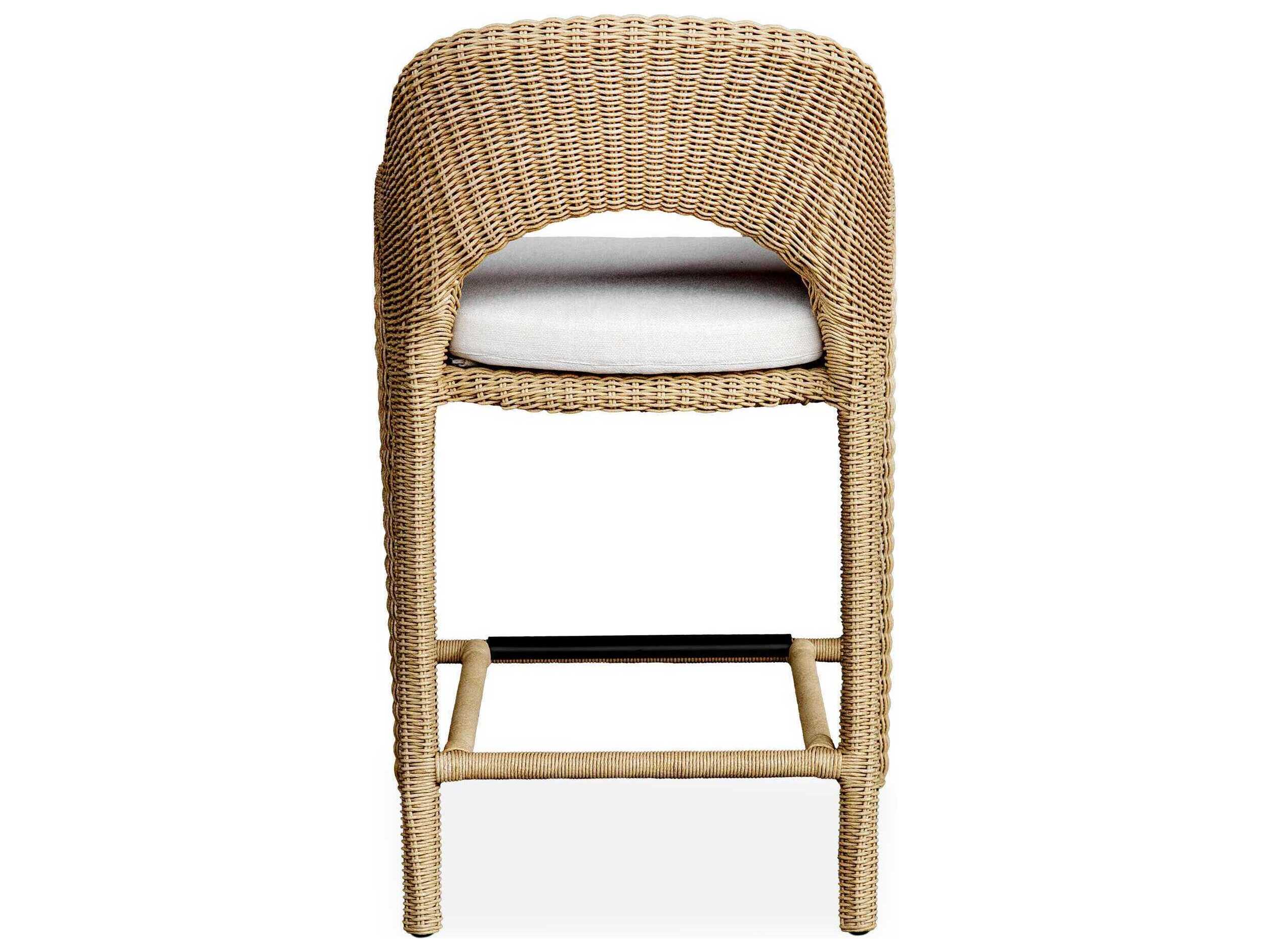 Uttermost Outdoor Kavali Natural Honey Oyster White Wicker Cushion Counter Stool