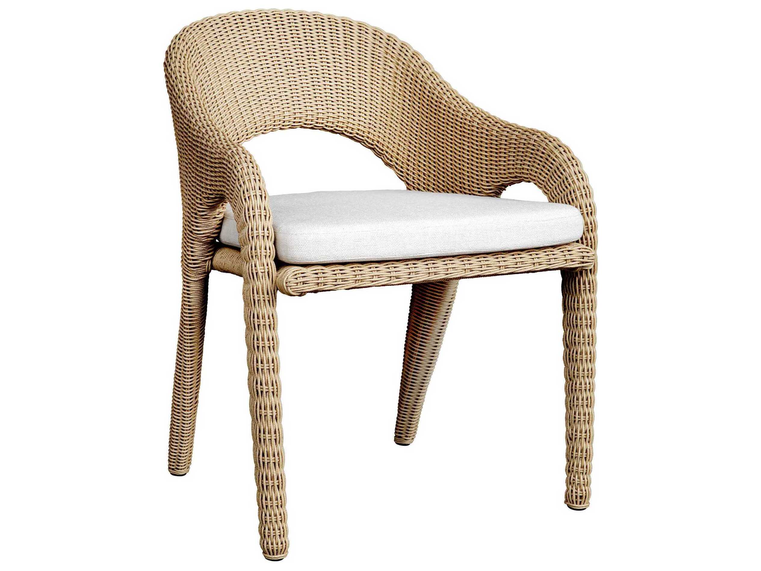 Uttermost Outdoor Kavali Natural Honey Oyster White Wicker Cushion Dining Chair