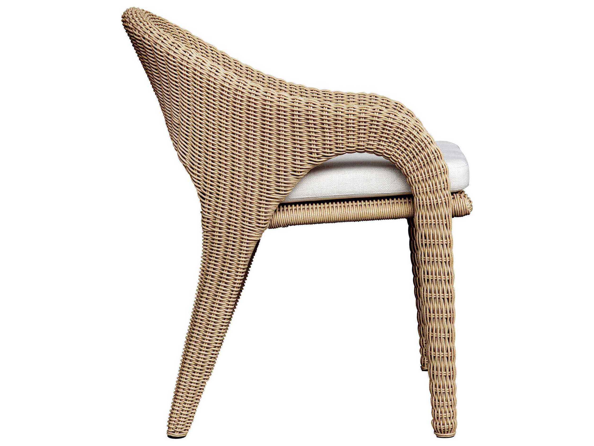 Uttermost Outdoor Kavali Natural Honey Oyster White Wicker Cushion Dining Chair
