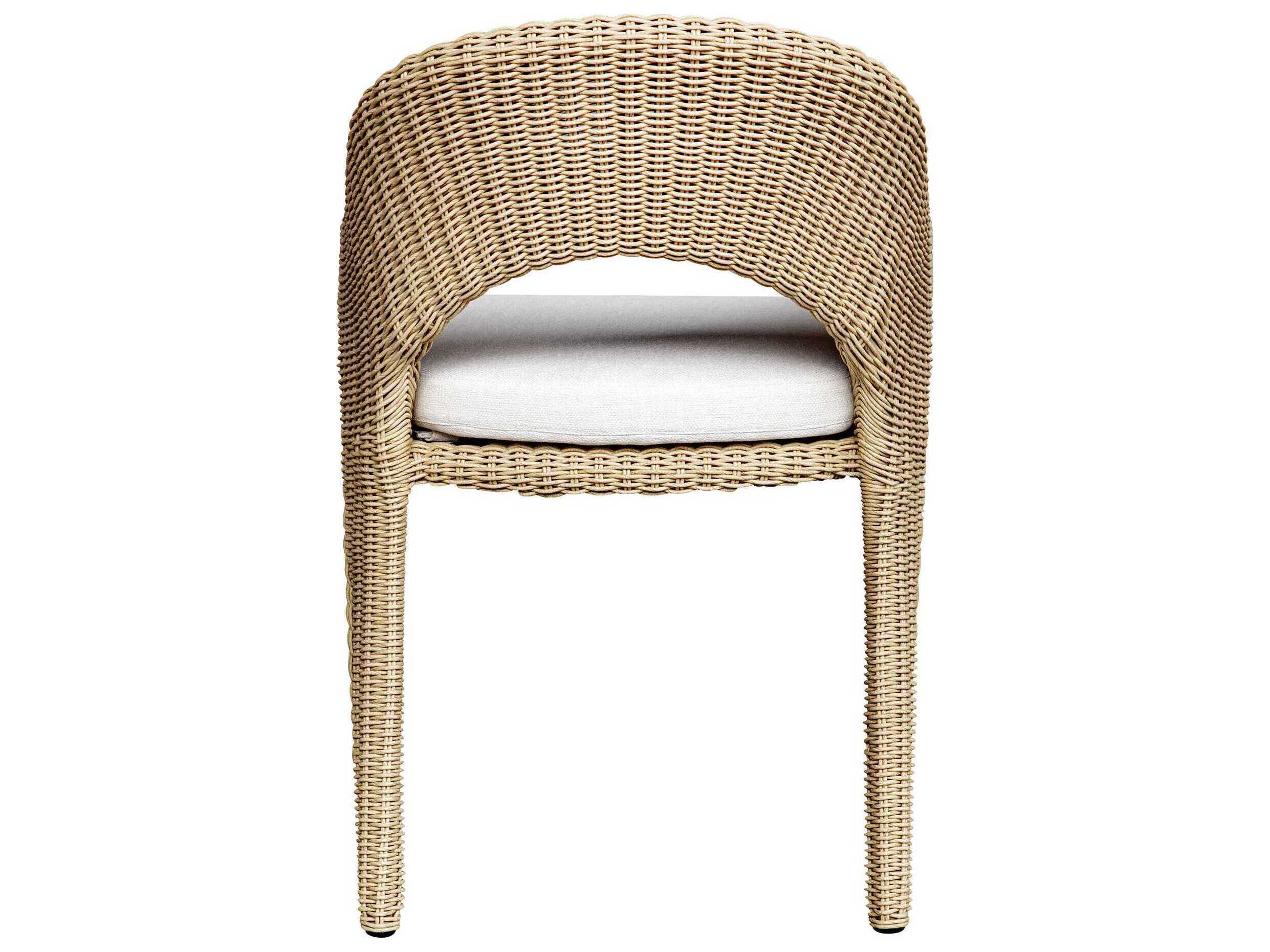 Uttermost Outdoor Kavali Natural Honey Oyster White Wicker Cushion Dining Chair