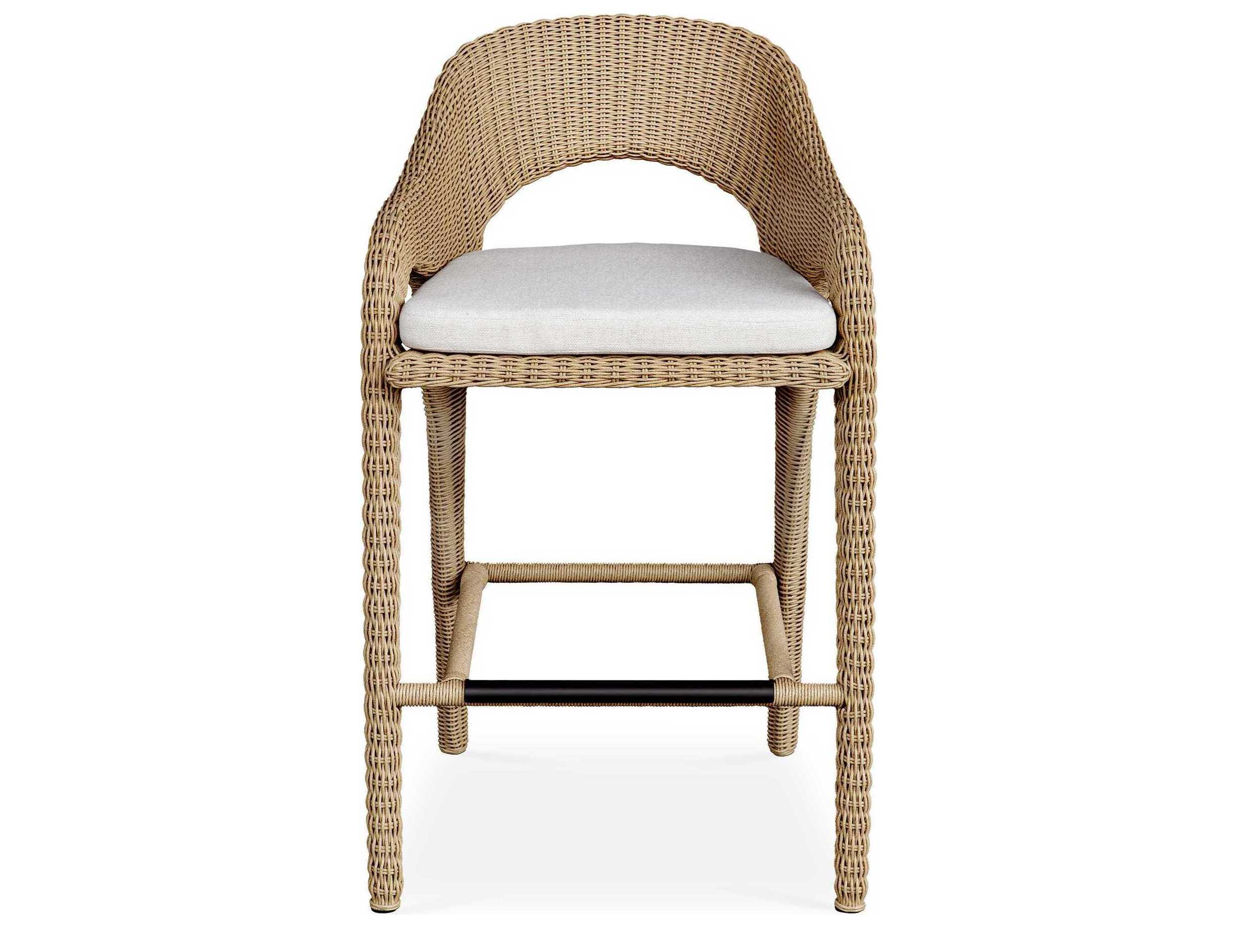 Uttermost Outdoor Kavali Natural Honey Oyster White Wicker Cushion Bar Stool