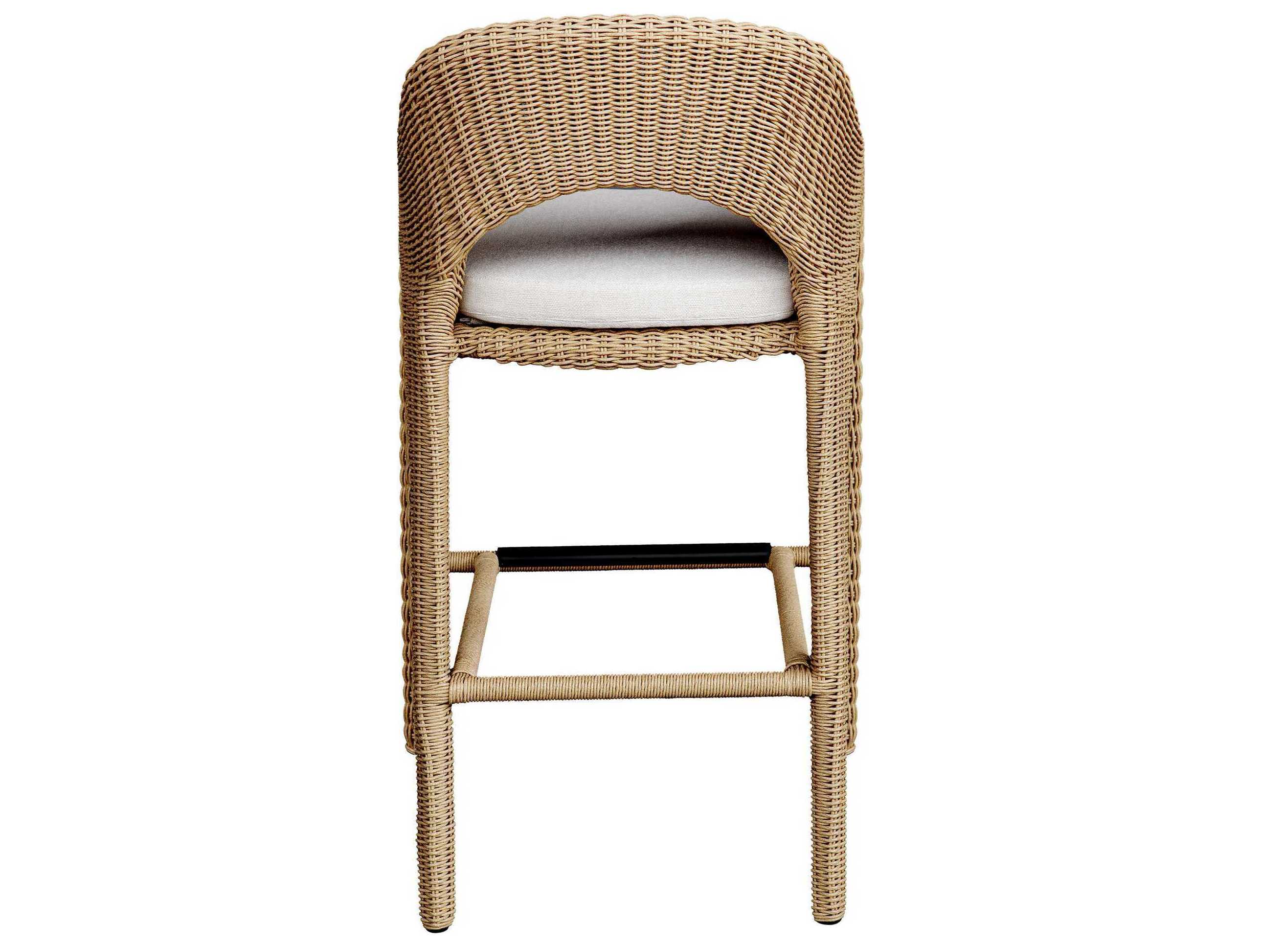 Uttermost Outdoor Kavali Natural Honey Oyster White Wicker Cushion Bar Stool