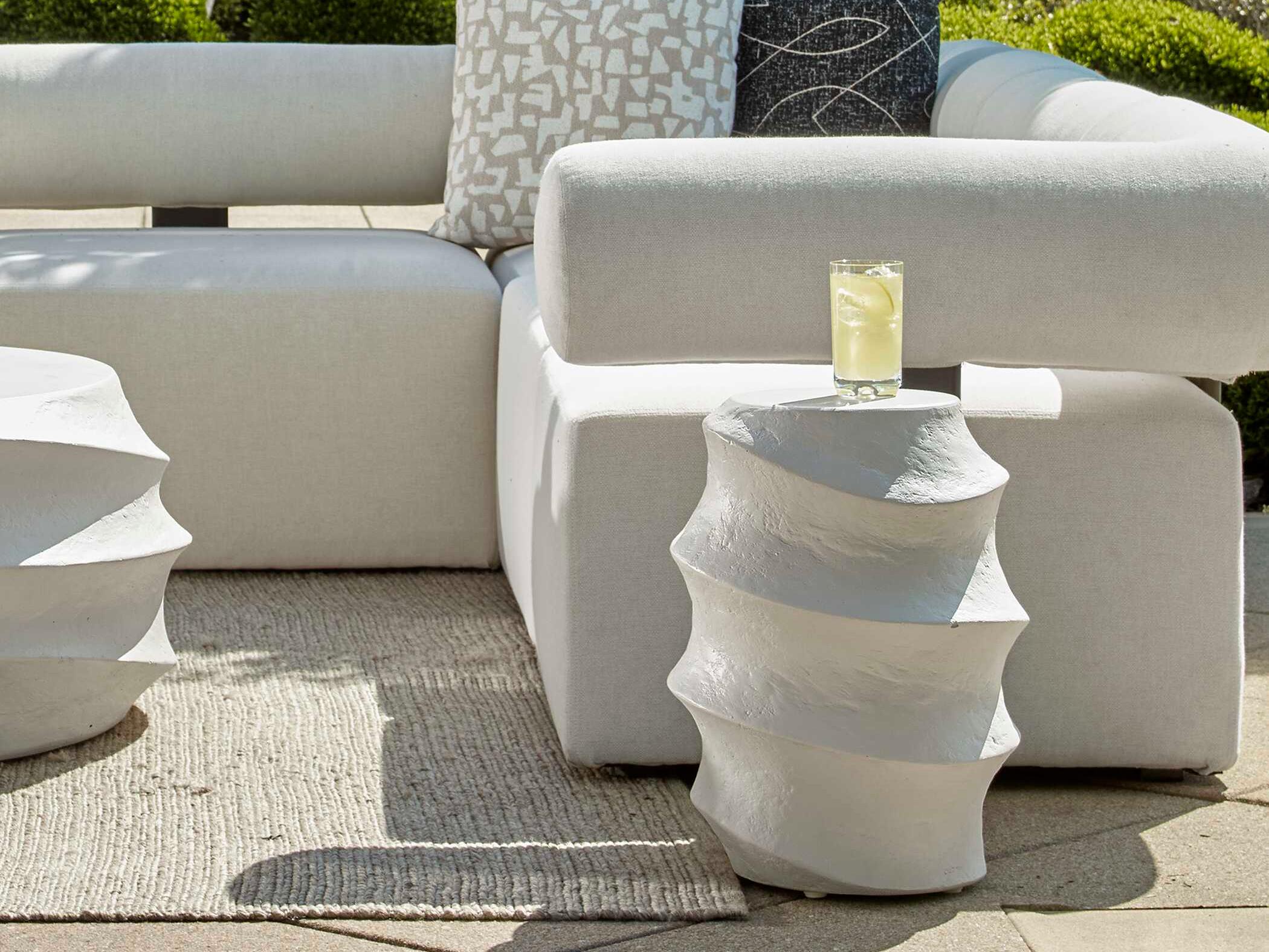 Uttermost Outdoor Winded White Concrete Round End Table