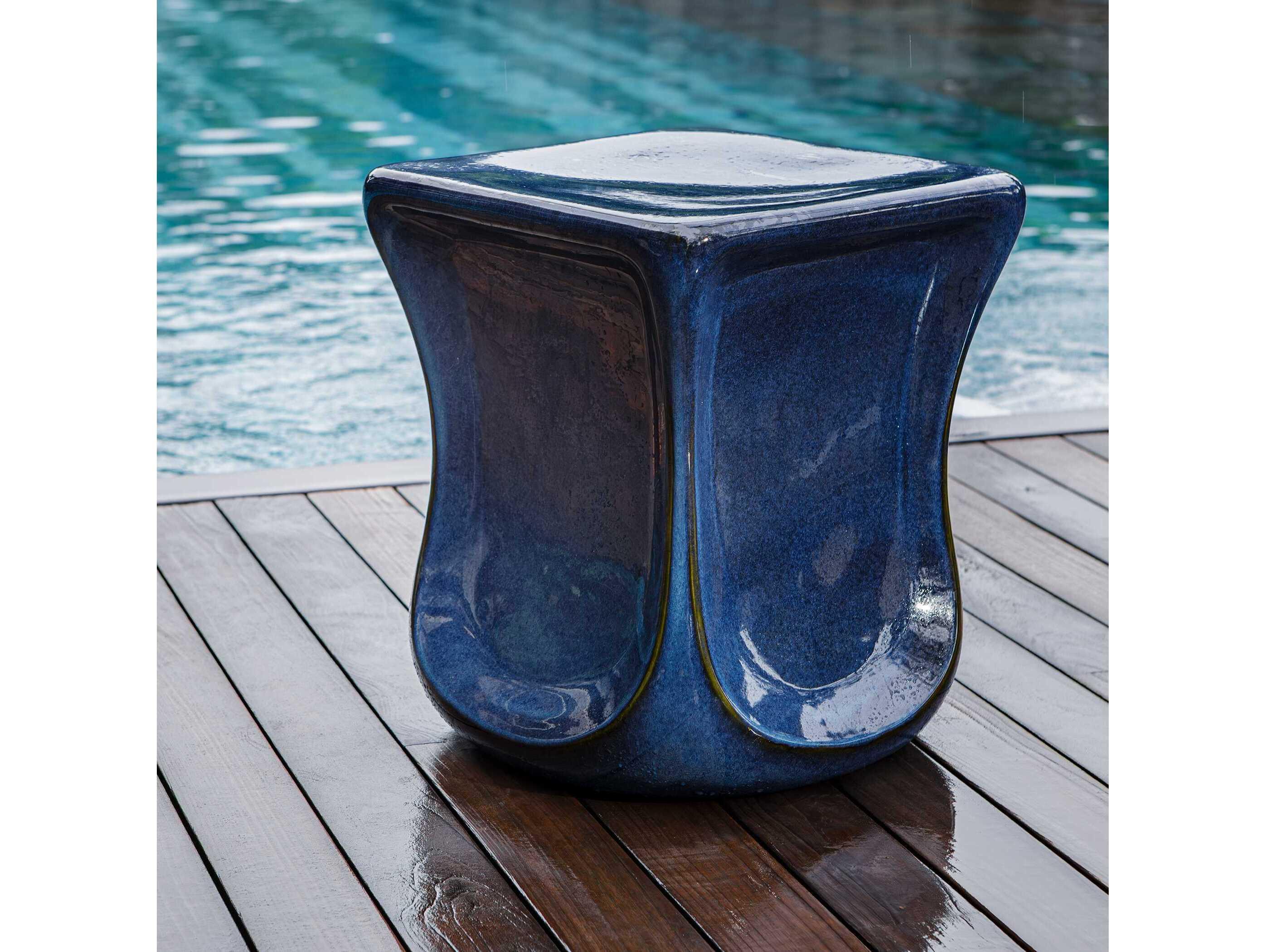 Uttermost Outdoor Kaz Deep Blue Earthenware Concrete Counter Stool