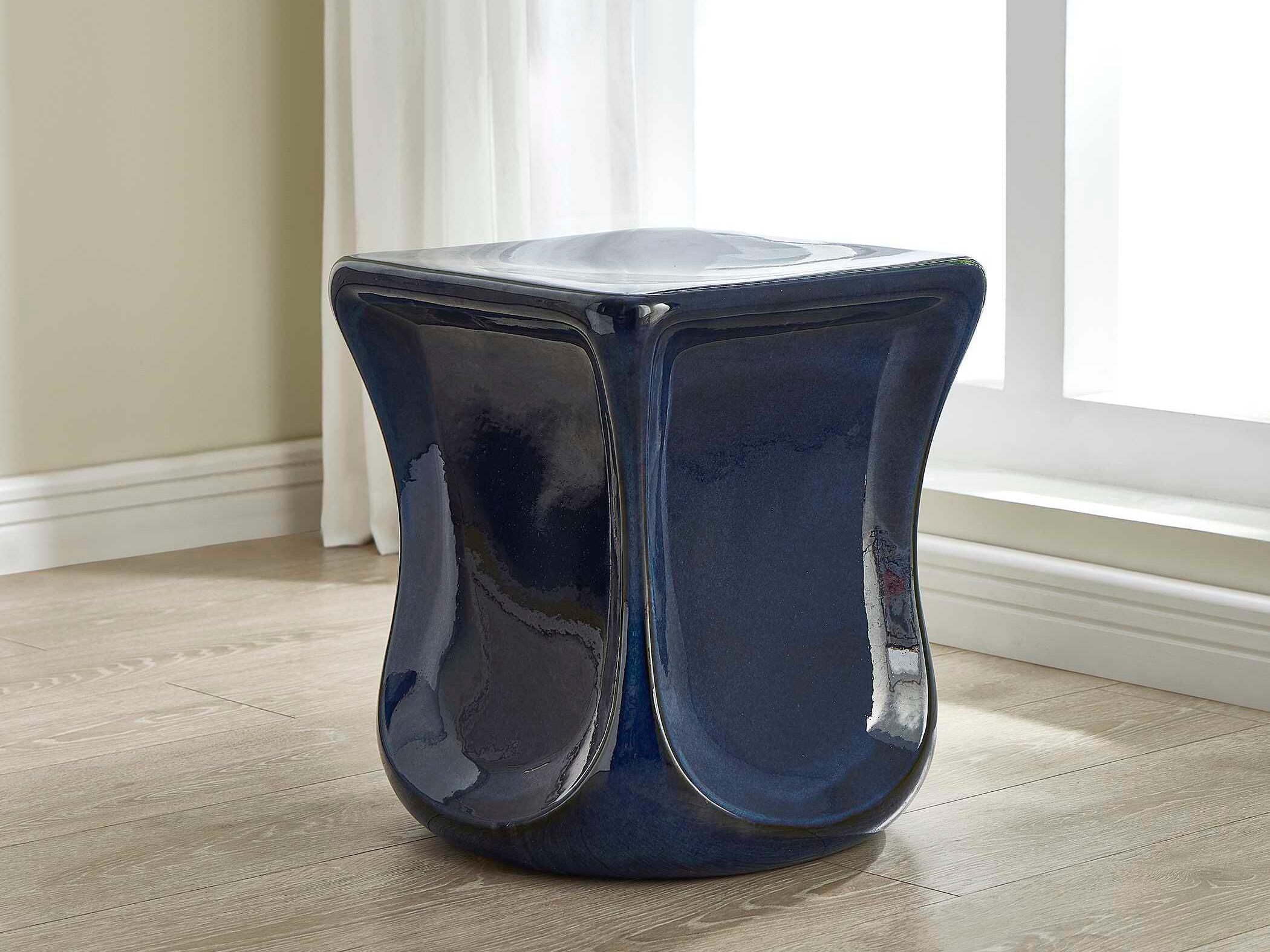 Uttermost Outdoor Kaz Deep Blue Earthenware Concrete Counter Stool