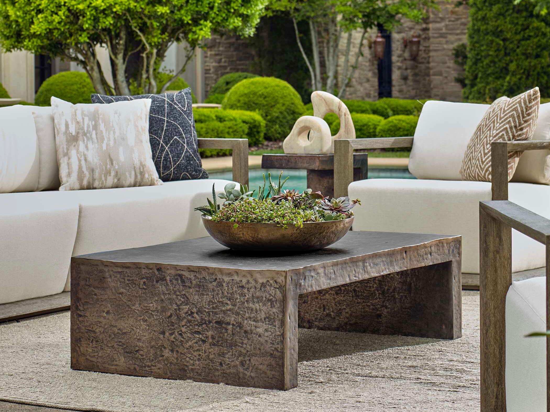 Uttermost Outdoor Obra Golden Dark Bronze Metal Rectangular Coffee Table