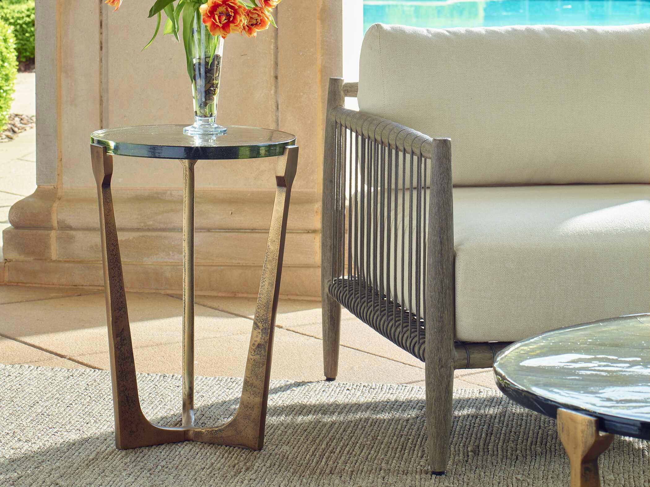Uttermost Outdoor Bohdi Antique Brass Metal Round End Table