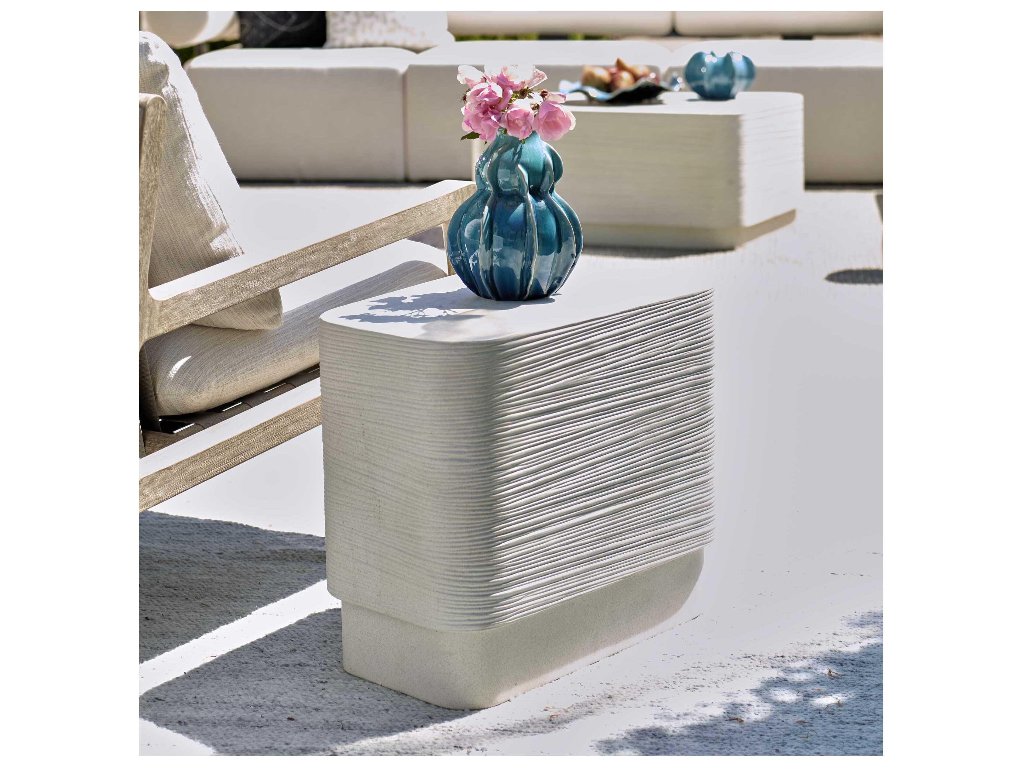 Uttermost Outdoor Saltwater White Concrete Rectangular End Table