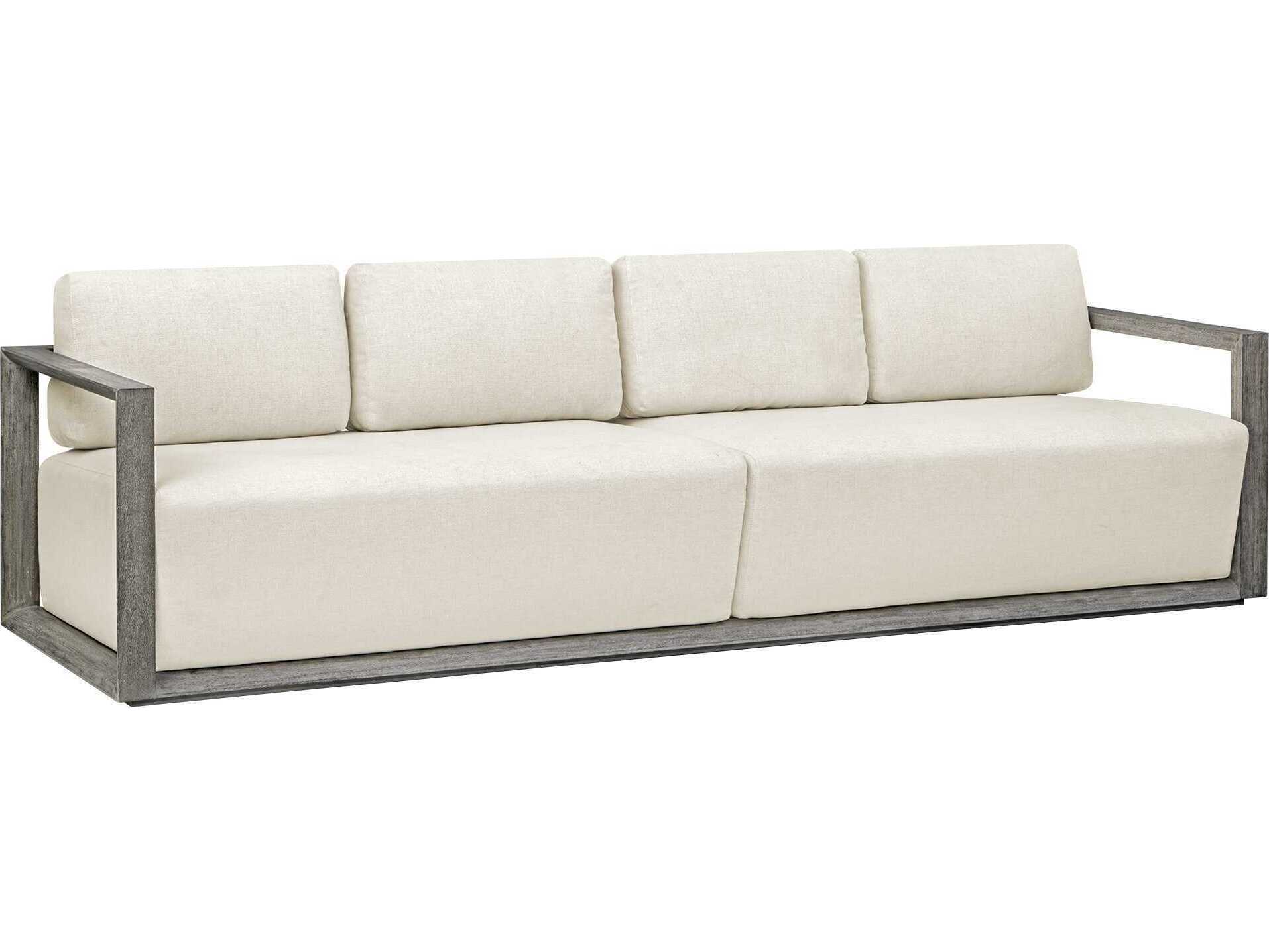 Uttermost Outdoor Remsen Weathered Gray Oyster White Wood Cushion Sofa