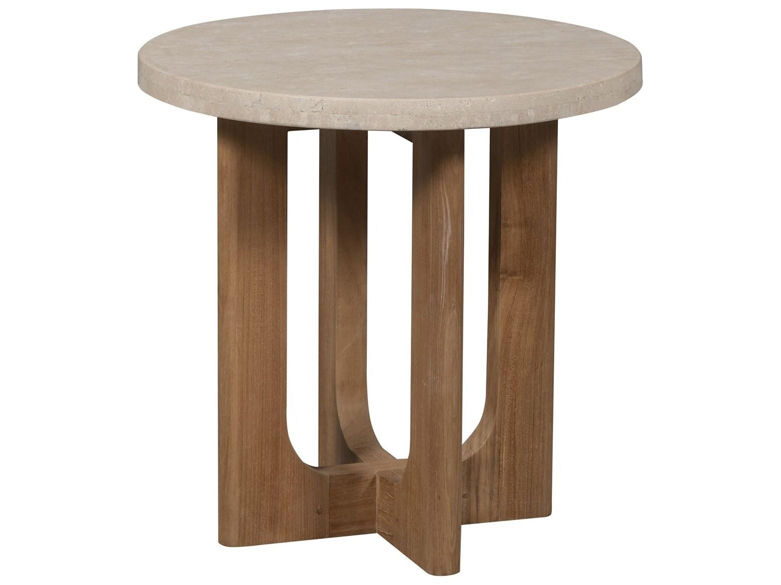 Vanguard Furniture Outdoor Bliss End Table- Wood & Travertine