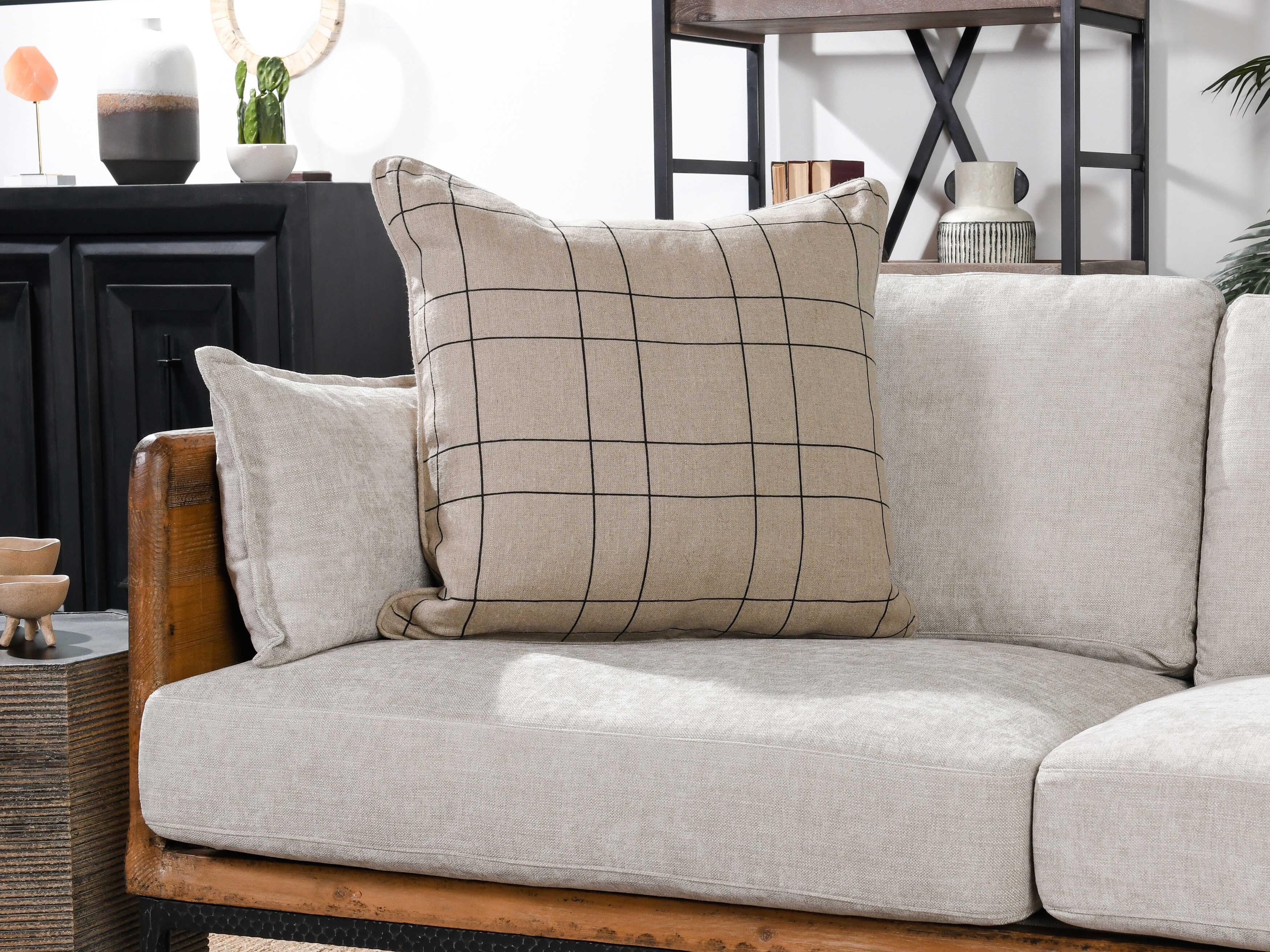 Villa by Classic Home Motto Natural Black Throw Pillow