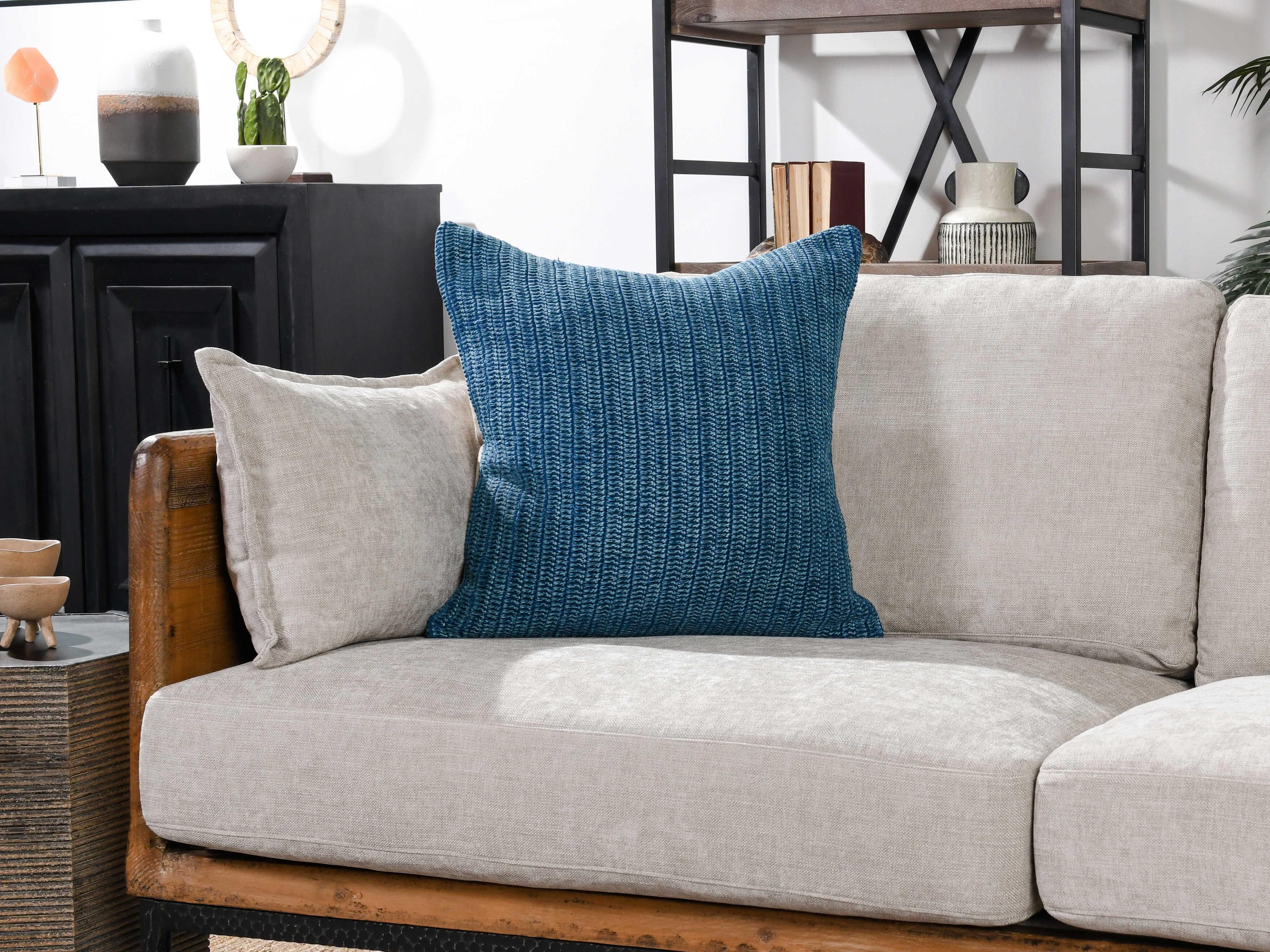 Villa by Classic Home Marcie Blue Throw Pillow