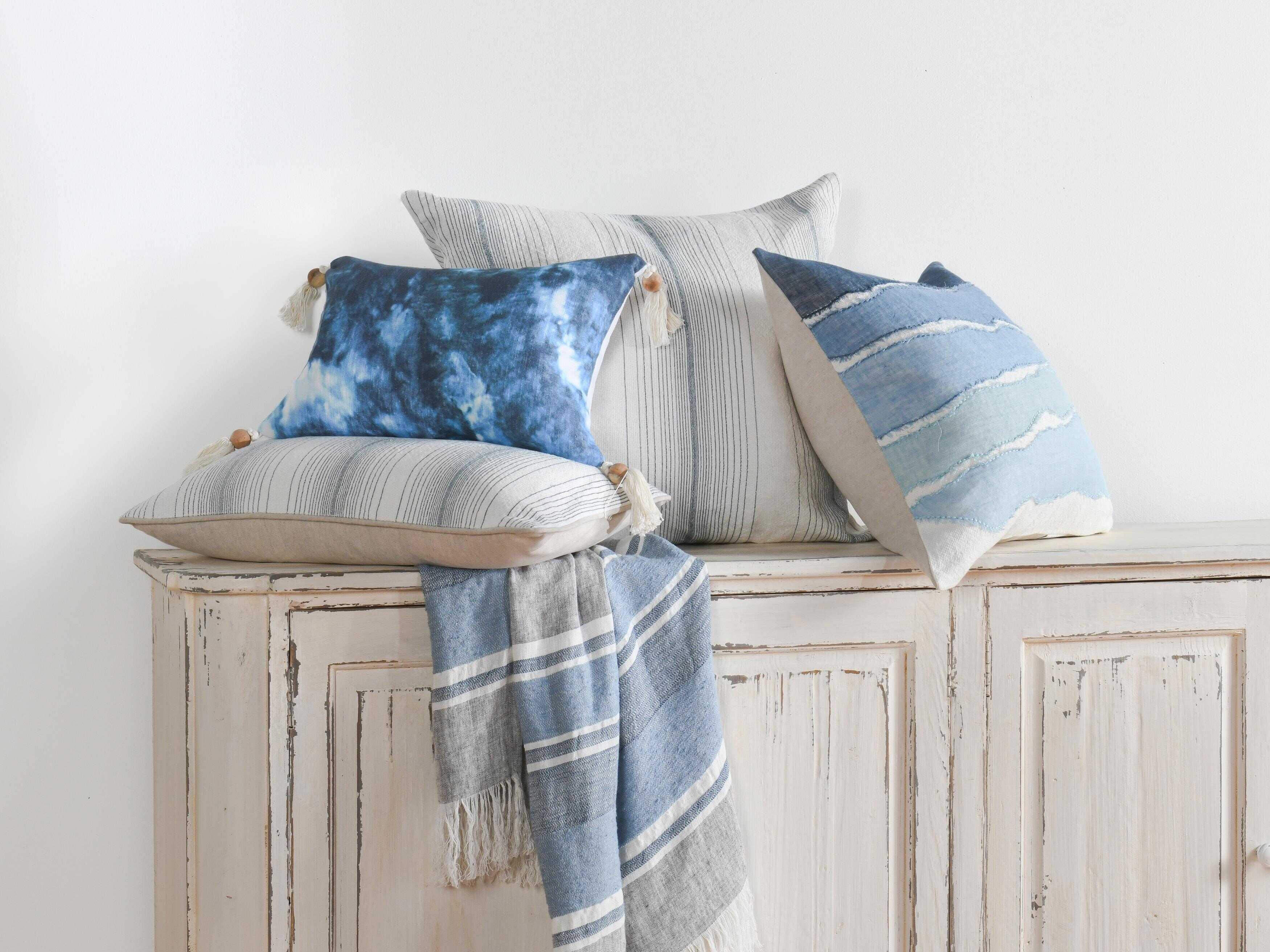 Villa by Classic Home Bikram Blue Throw Pillow