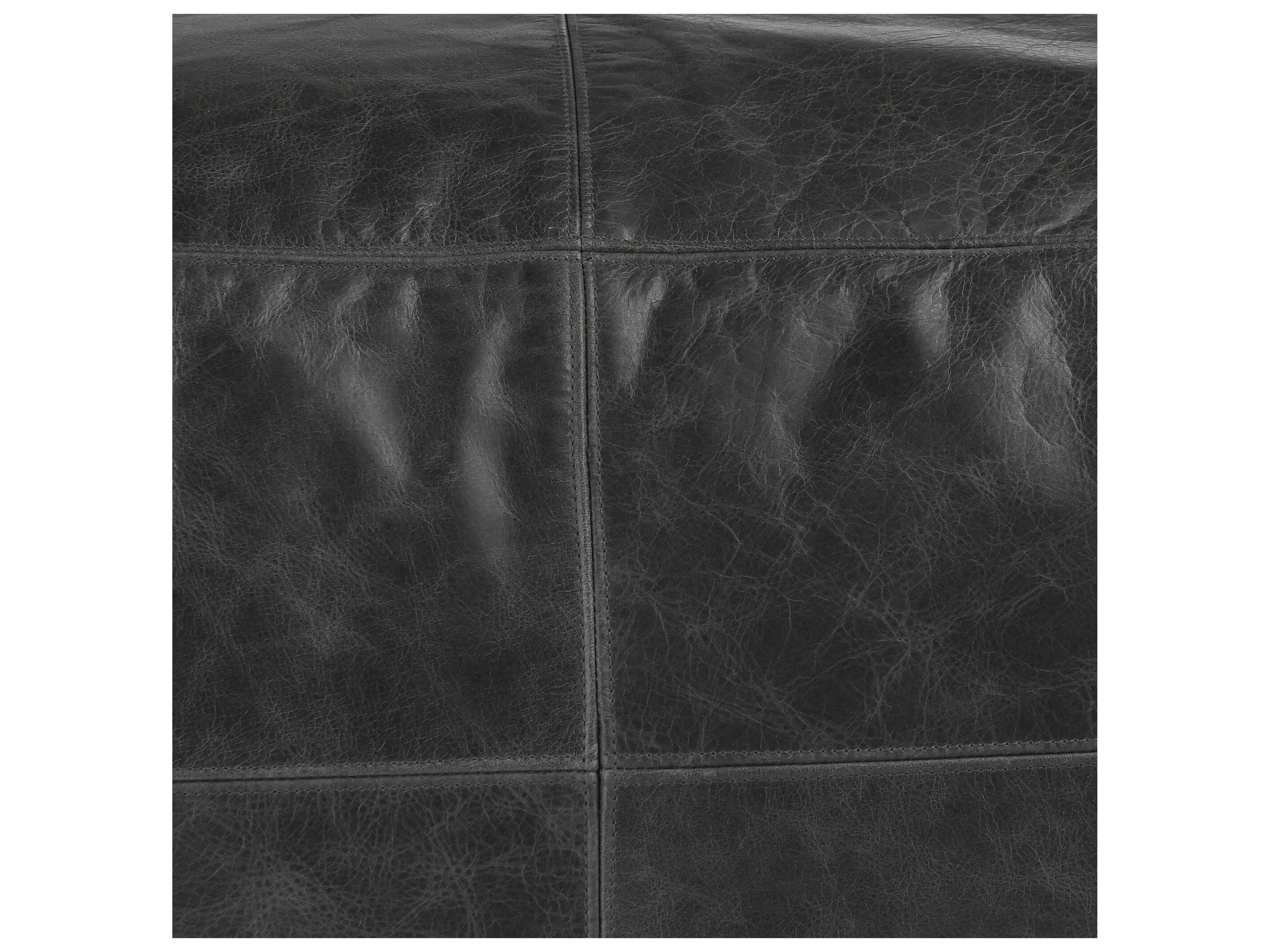 Villa by Classic Home Dexter Black Leather Pouf