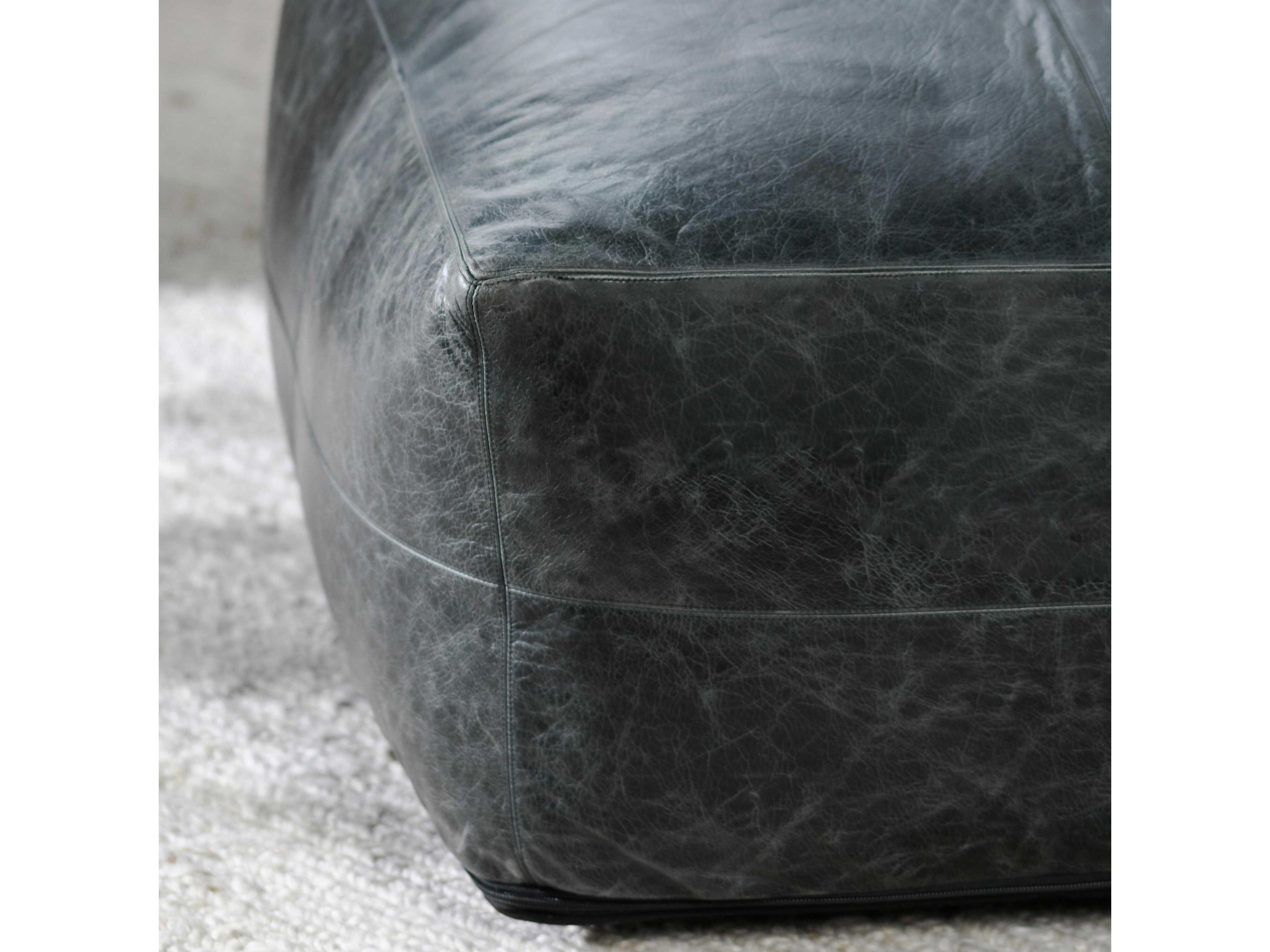 Villa by Classic Home Dexter Black Leather Pouf